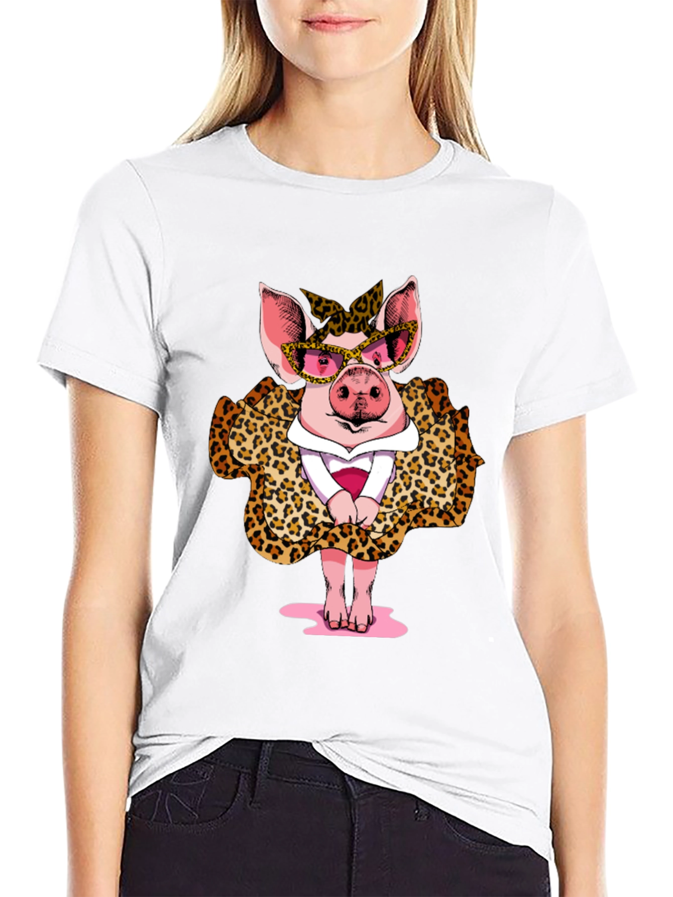 Pig in Leopard Print T-Shirt