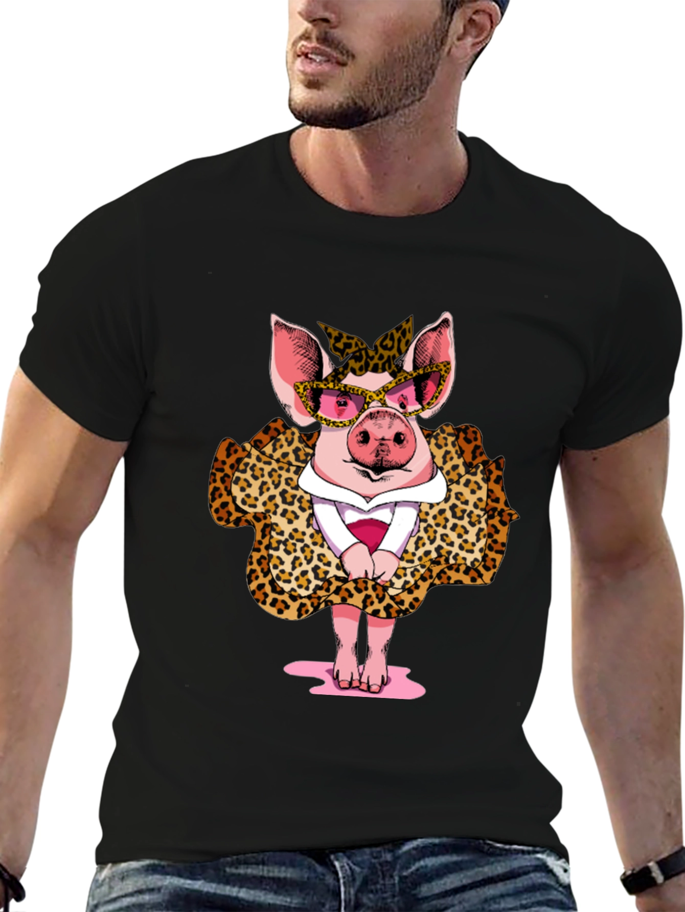 Pig in Leopard Print T-Shirt