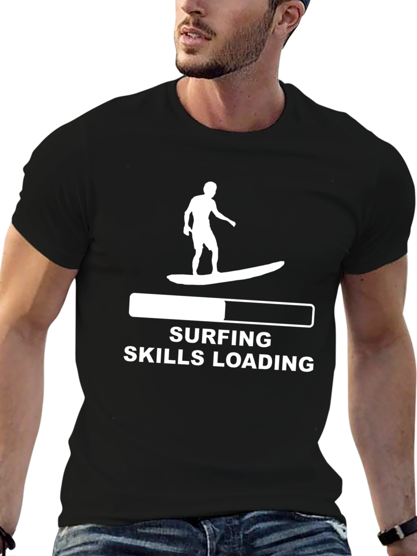 Surfing Skills Loading Graphic Tee - Black Cotton T-Shirt