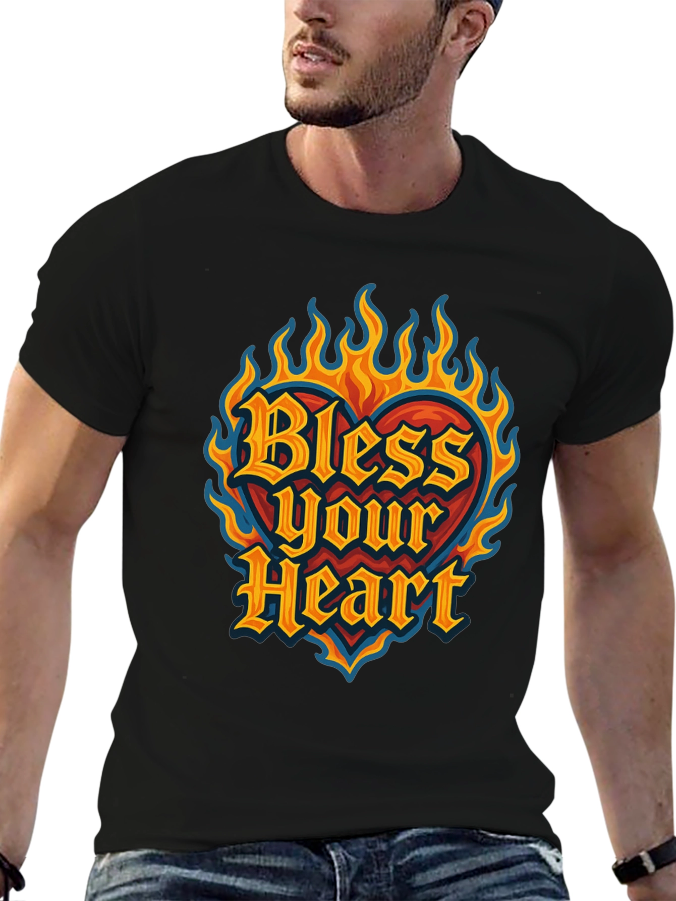 Bless Your Heart Graphic Tee - Flaming Heart Design