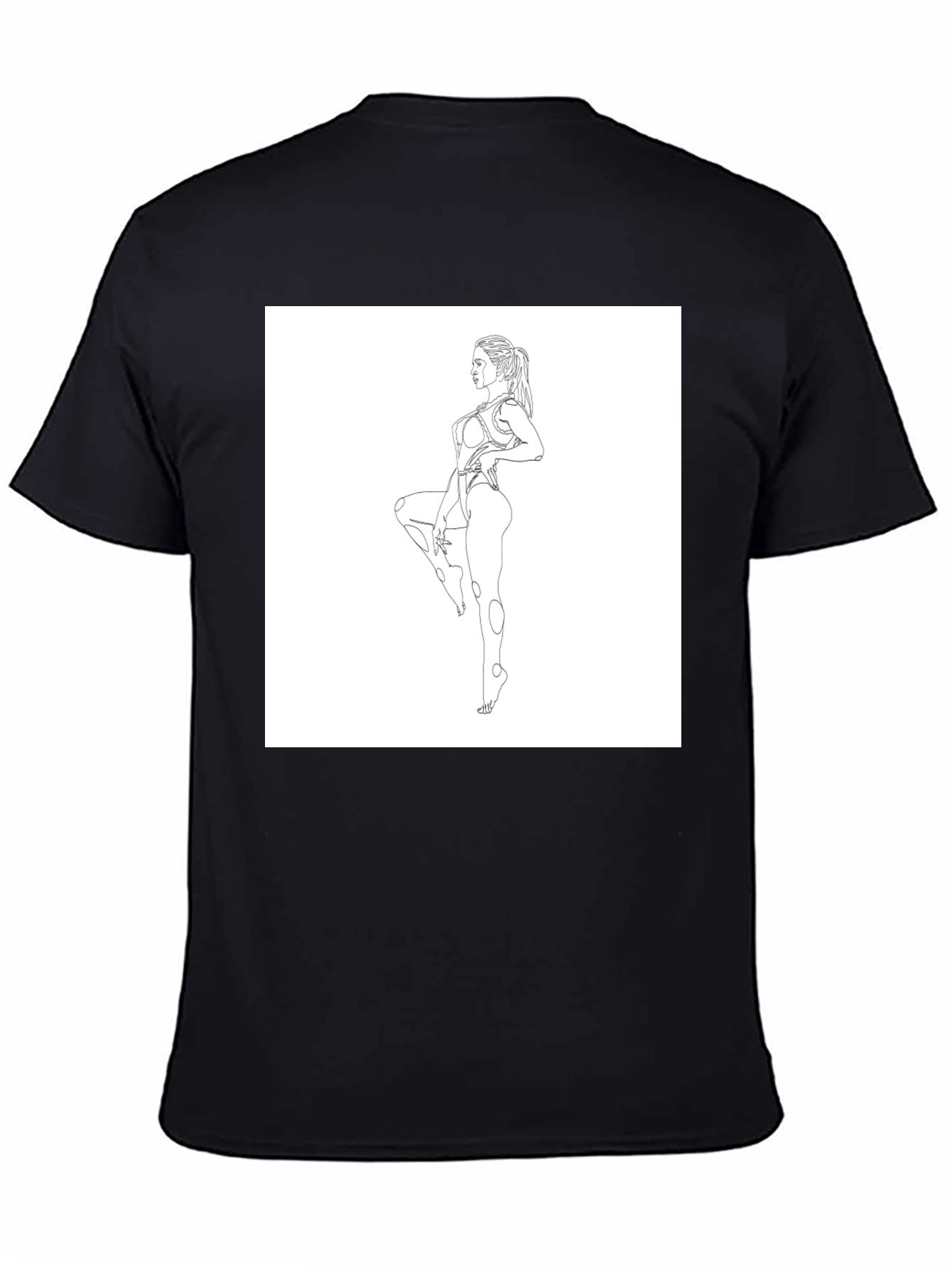 Line Art Woman Black T-Shirt