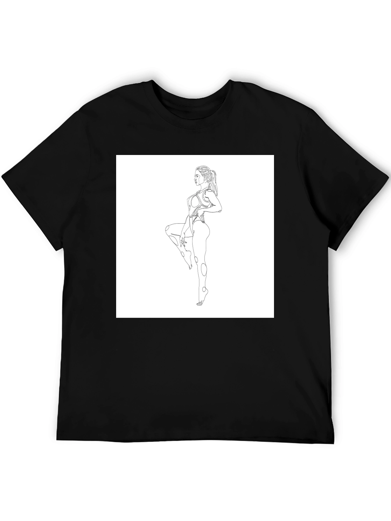 Line Art Woman Black T-Shirt