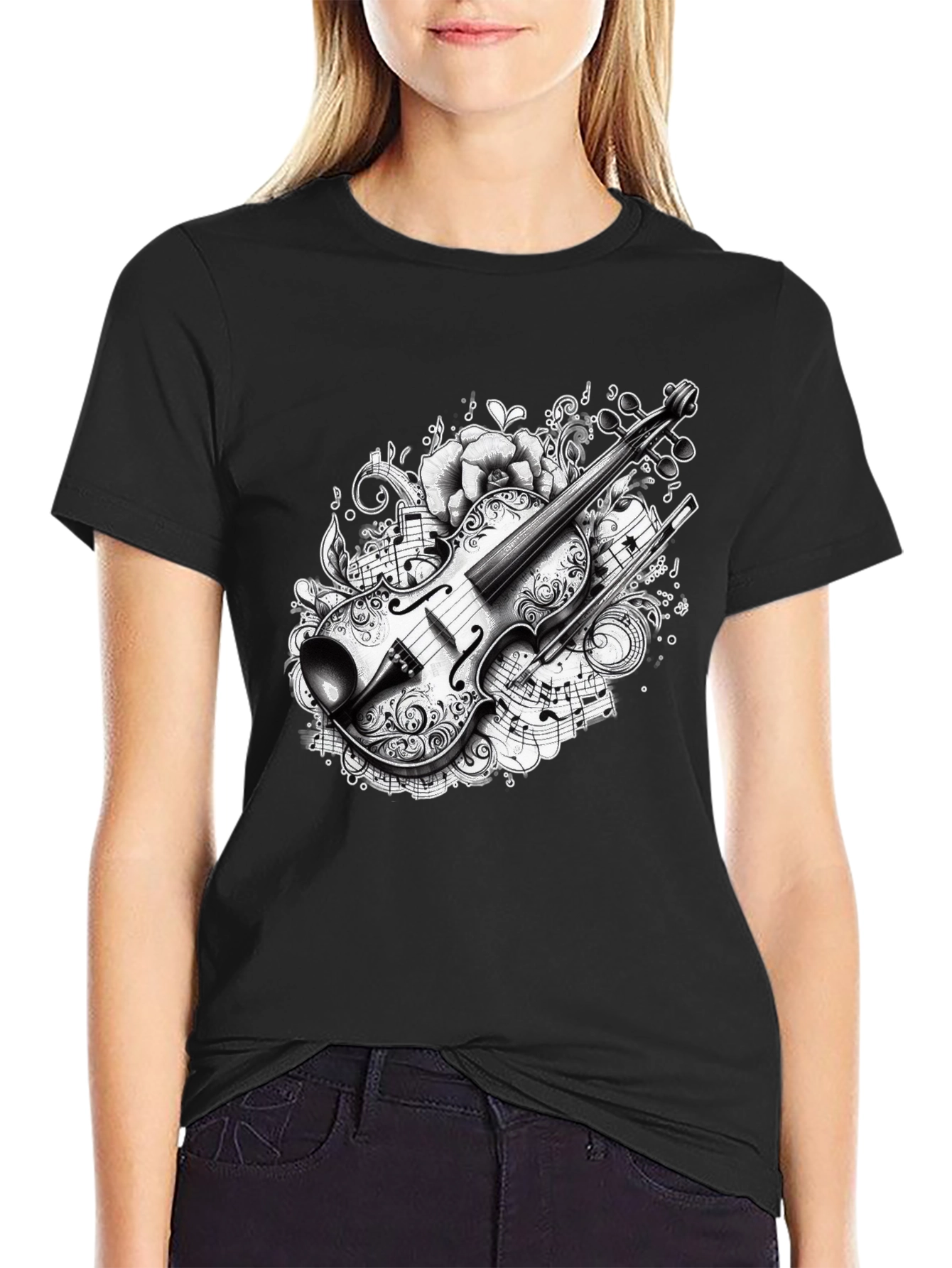 Musical Violin Graphic Black T-Shirt
