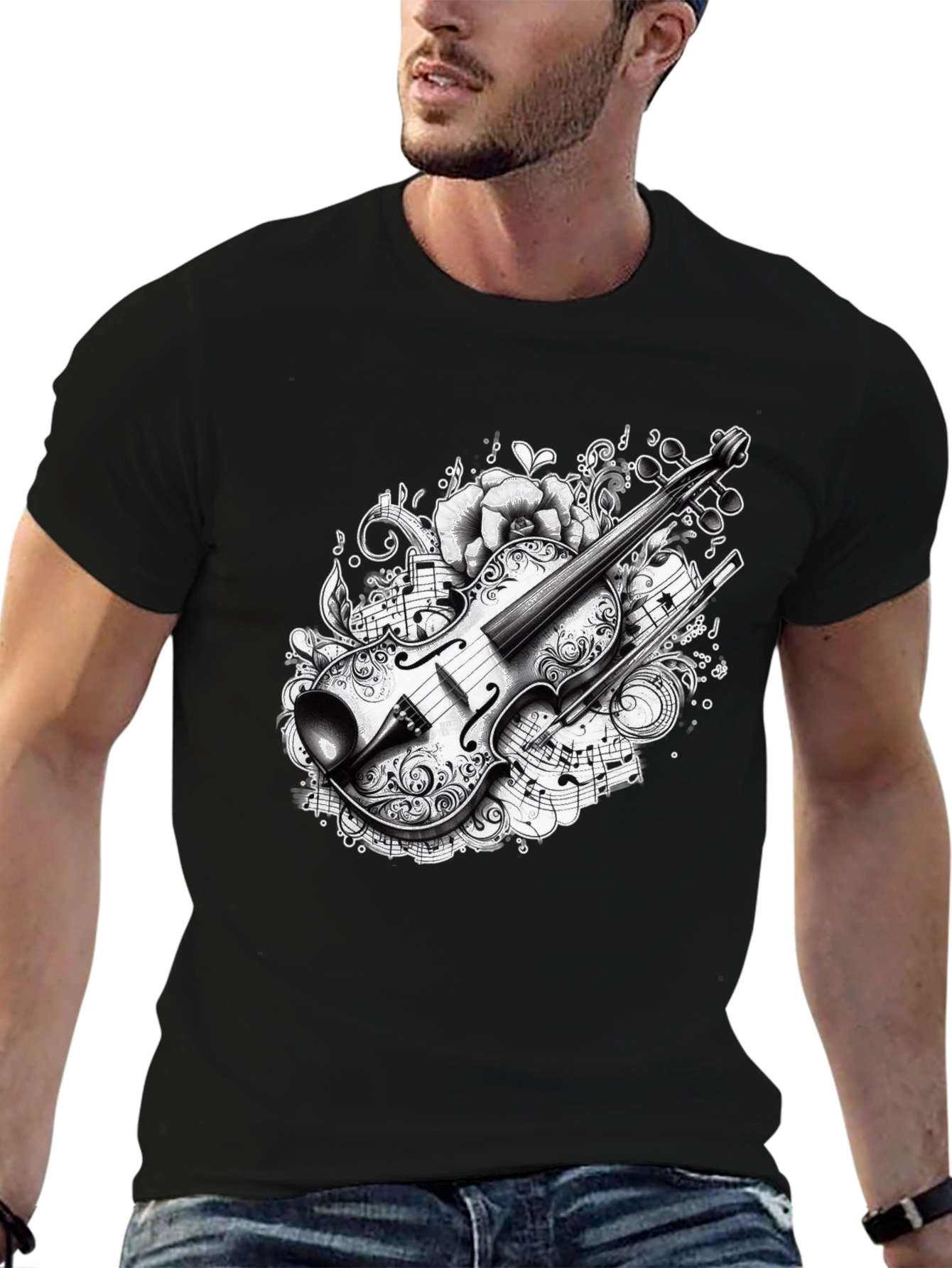 Musical Violin Graphic Black T-Shirt