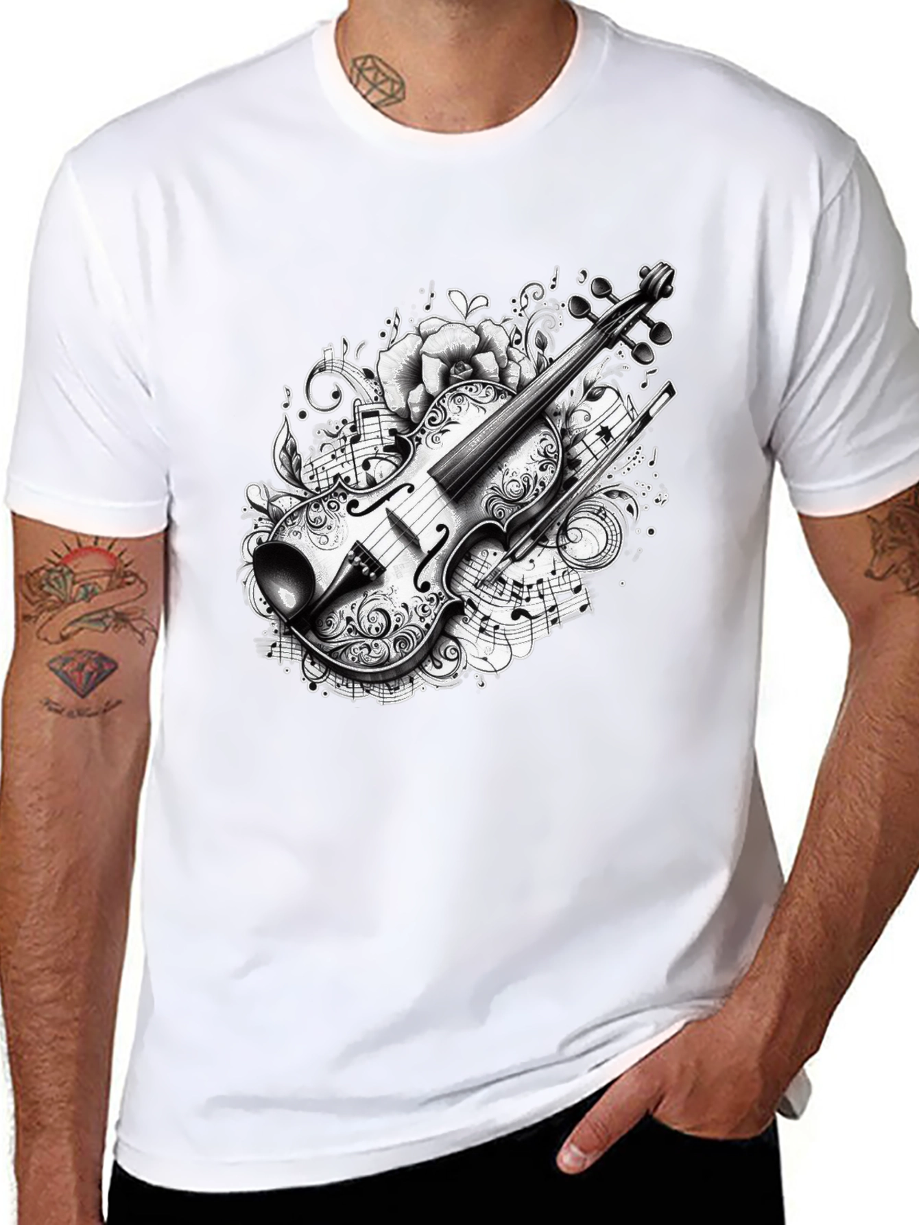 Musical Violin Graphic Black T-Shirt