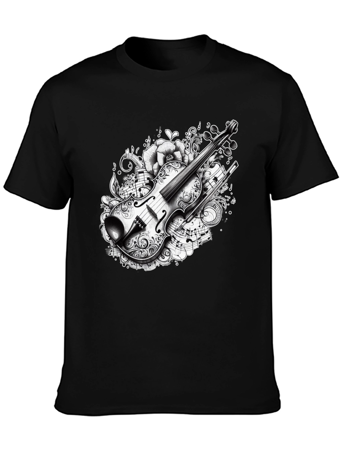 Musical Violin Graphic Black T-Shirt
