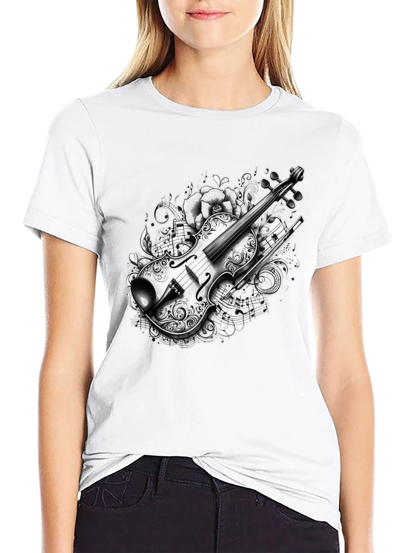 Musical Violin Graphic Black T-Shirt