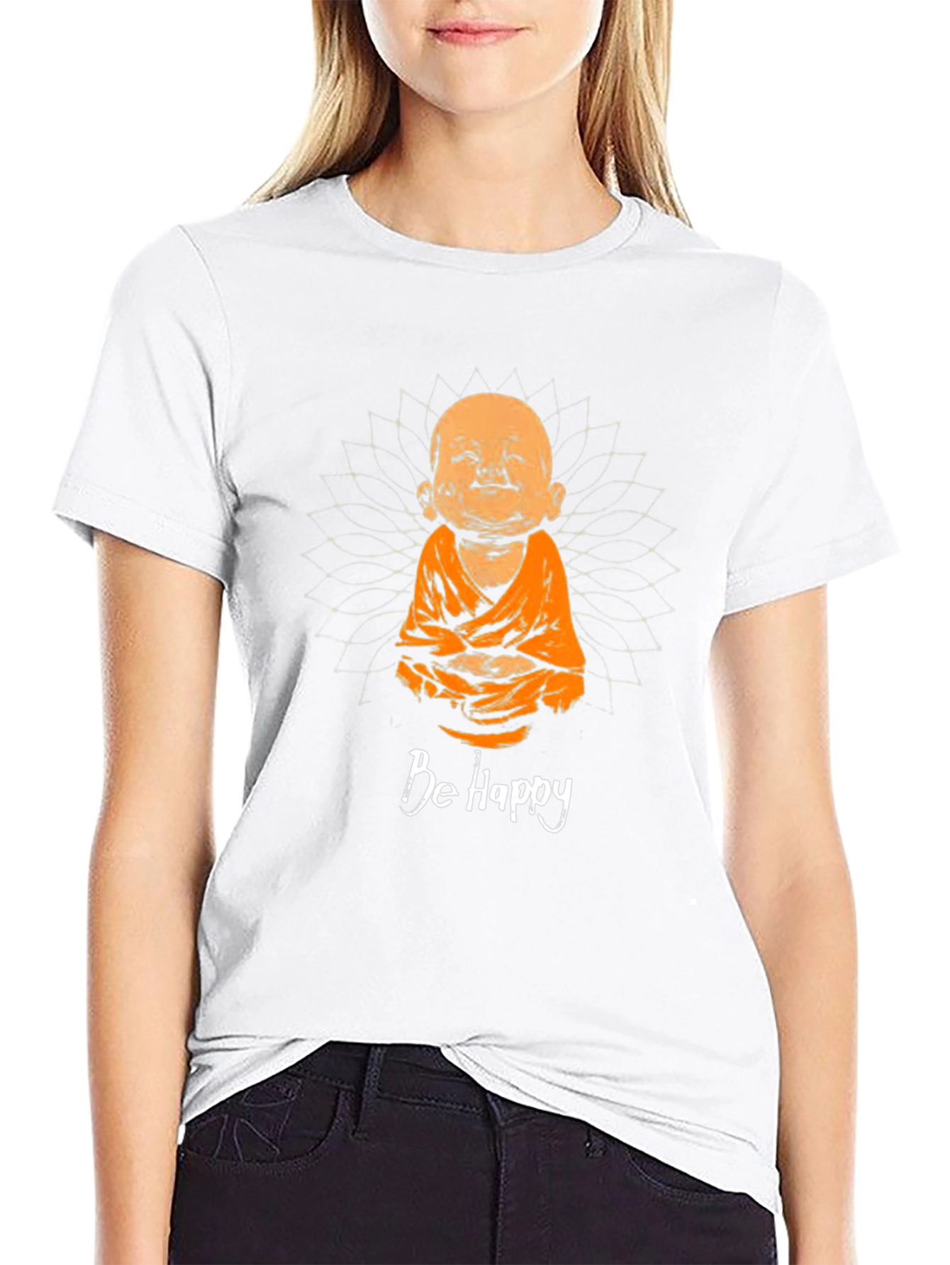Be Happy Buddha Graphic Tee - Unisex Black T-Shirt