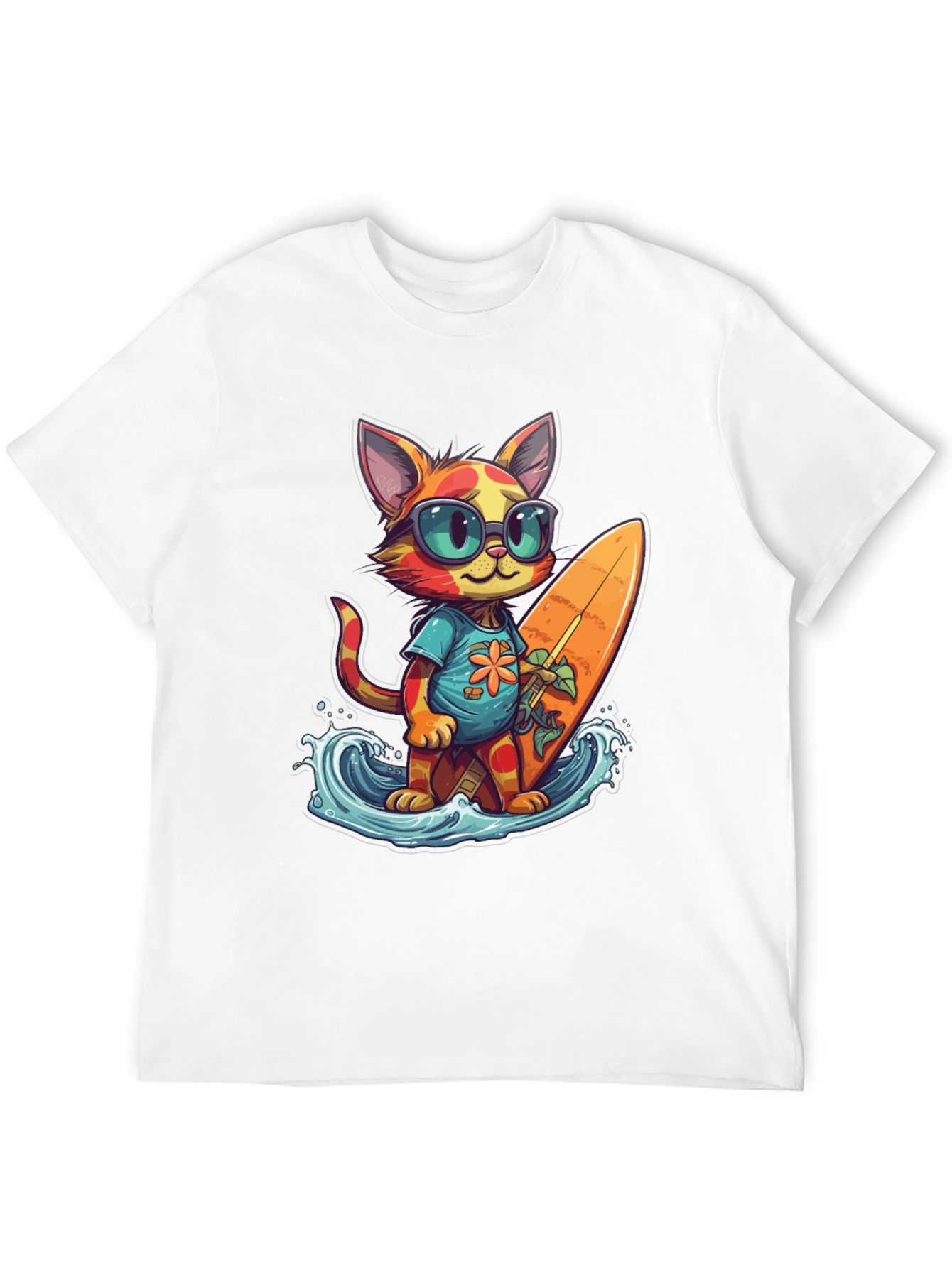 Surfing Cat Graphic Tee - Cool Summer Vibes