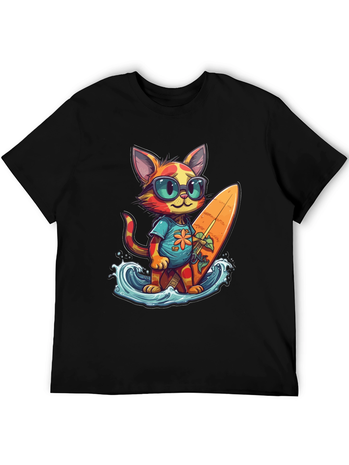 Surfing Cat Graphic Tee - Cool Summer Vibes