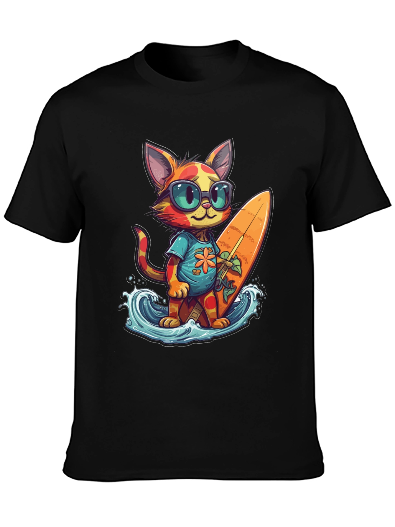 Surfing Cat Graphic Tee - Cool Summer Vibes