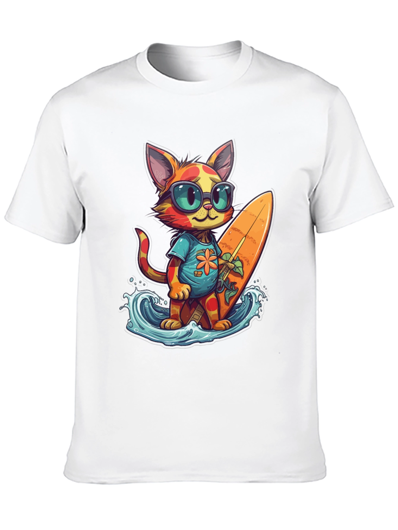 Surfing Cat Graphic Tee - Cool Summer Vibes
