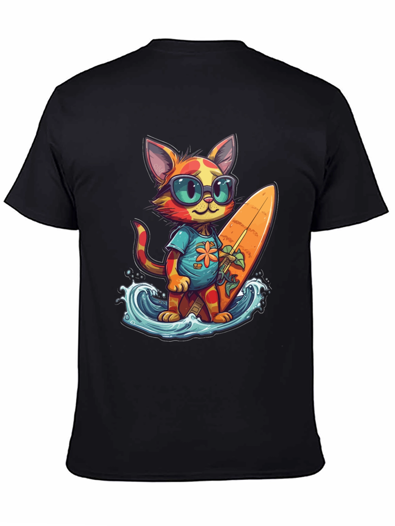 Surfing Cat Graphic Tee - Cool Summer Vibes