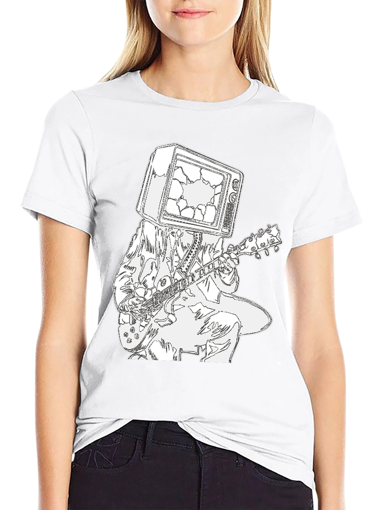Broken TV Head Guitar Player Graphic Tee