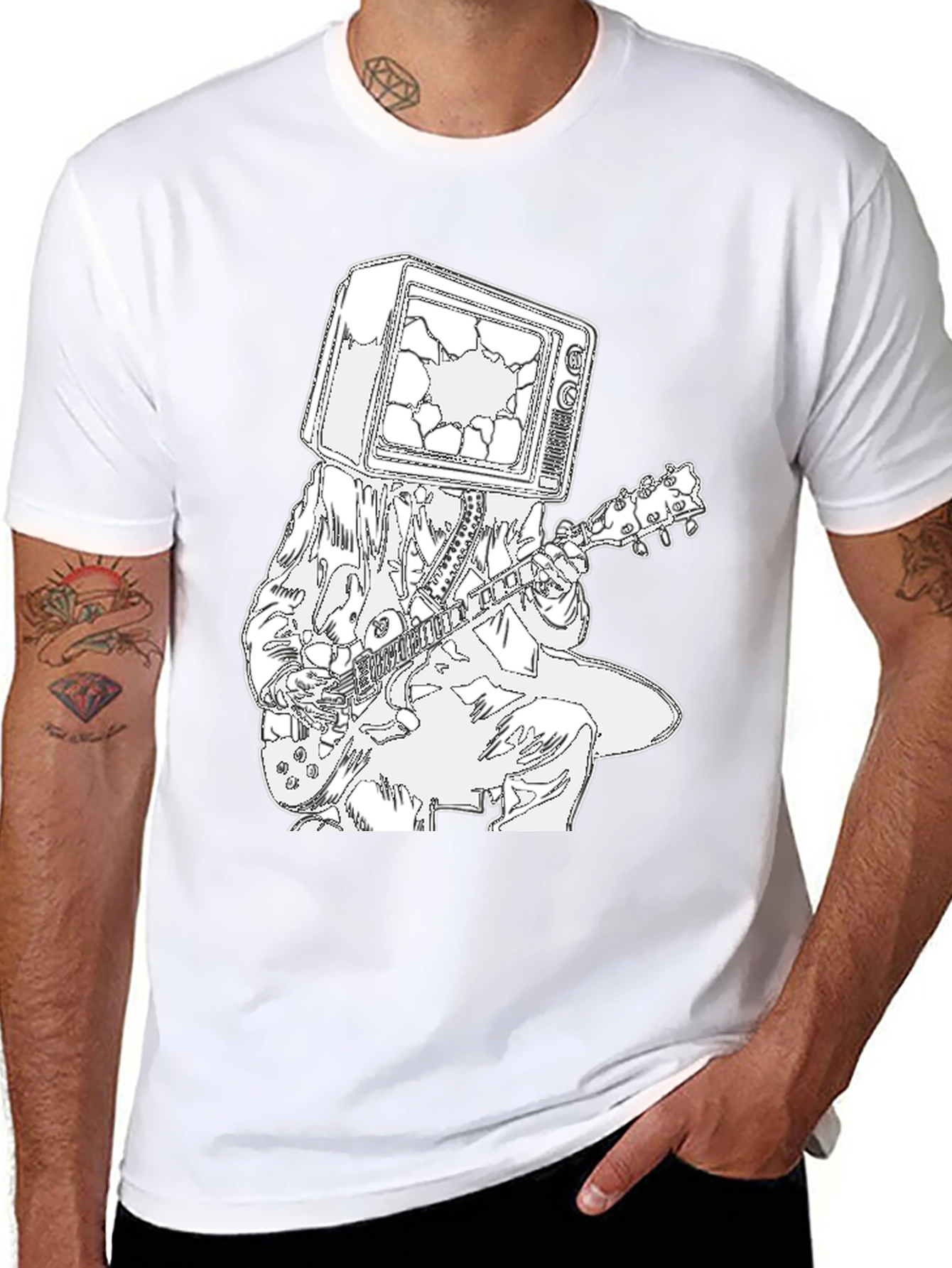 Broken TV Head Guitar Player Graphic Tee