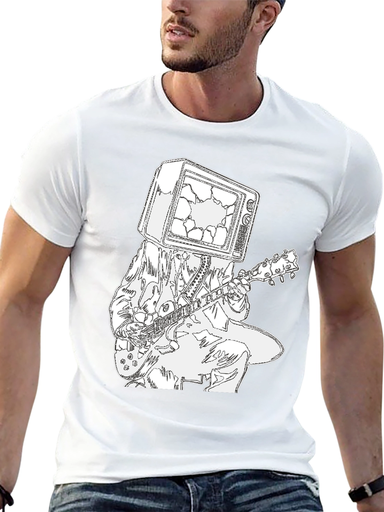 Broken TV Head Guitar Player Graphic Tee