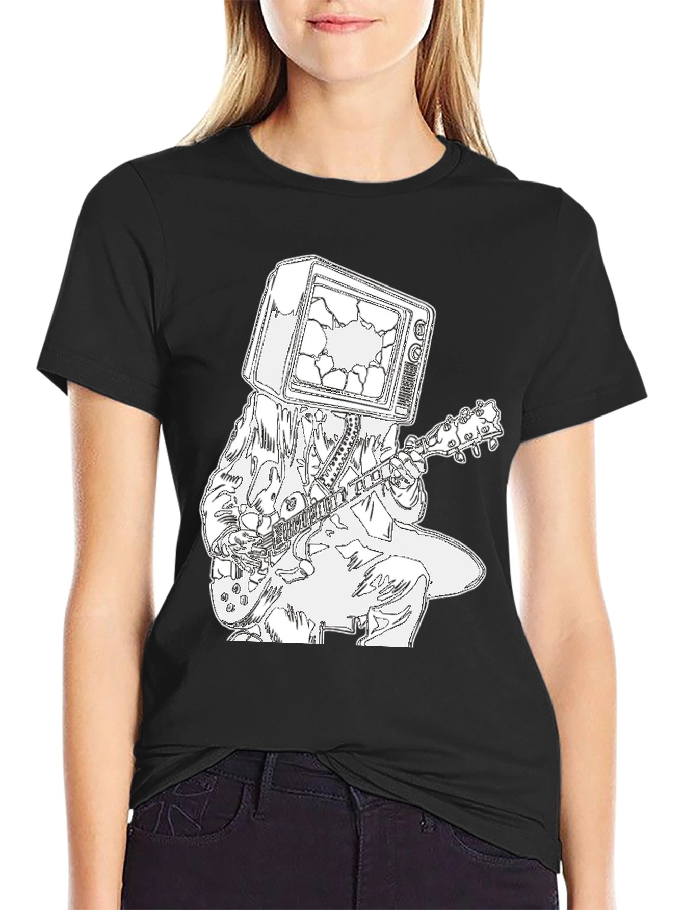 Broken TV Head Guitar Player Graphic Tee