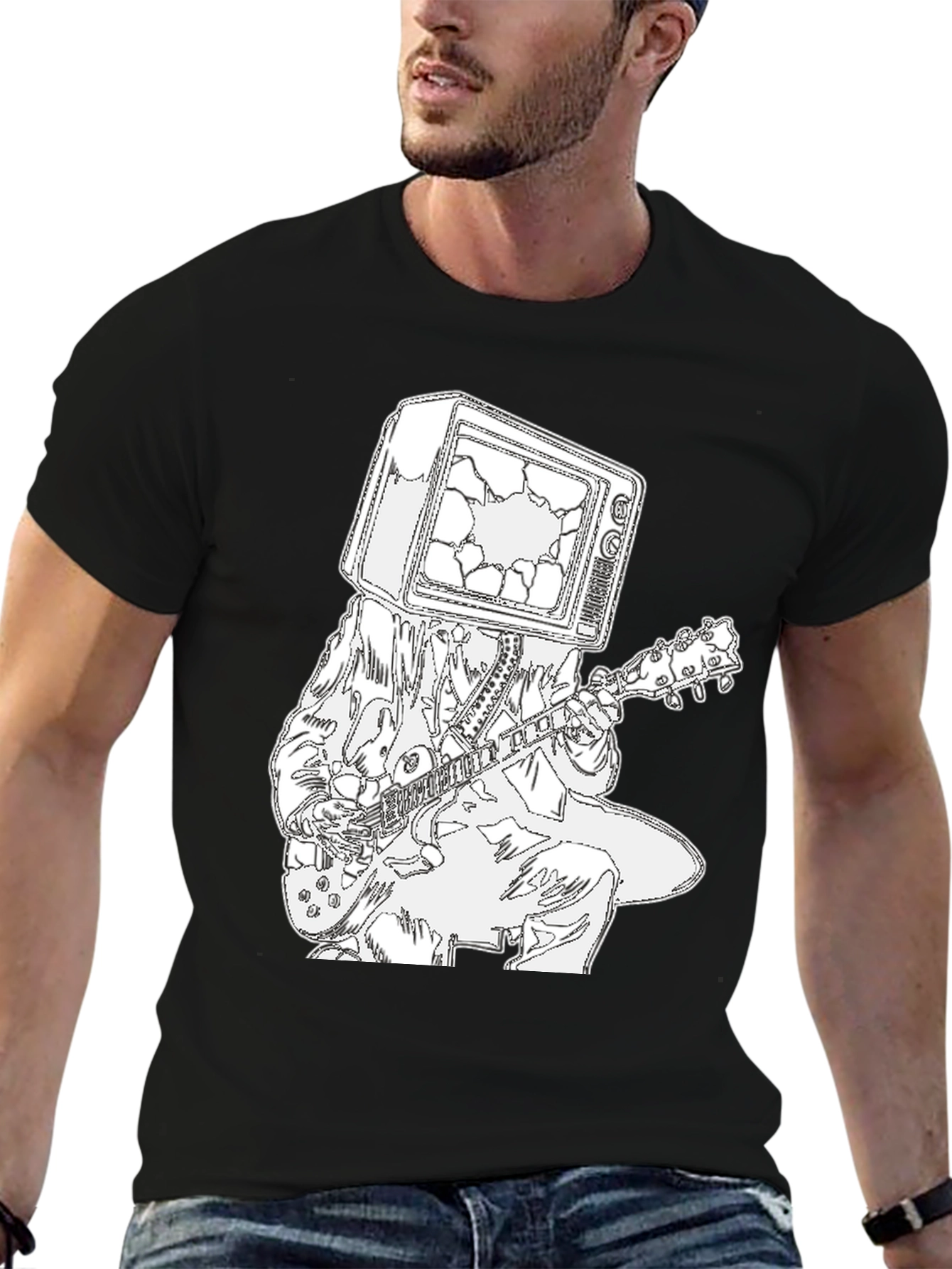 Broken TV Head Guitar Player Graphic Tee