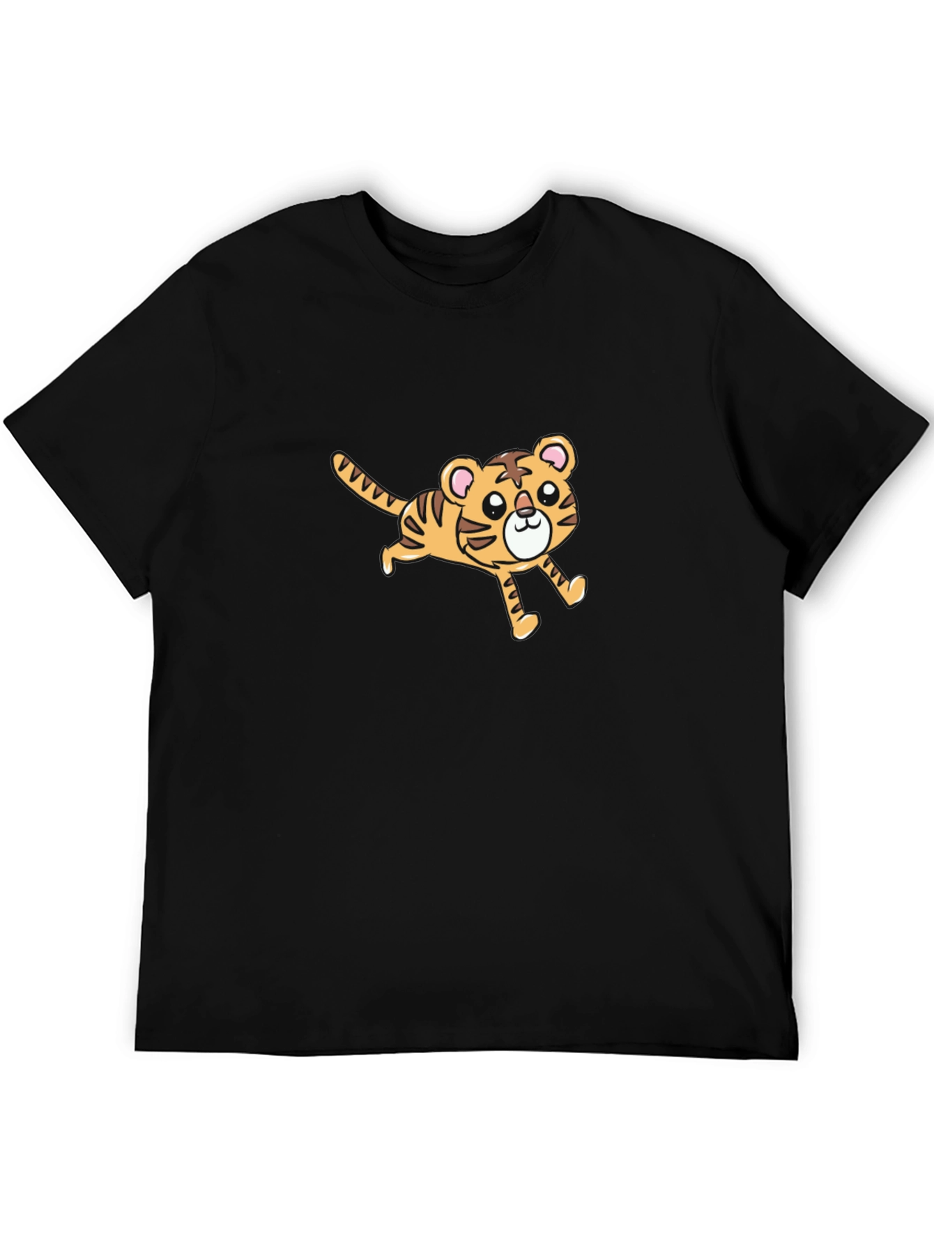 Cute Cartoon Tiger Graphic Black T-Shirt