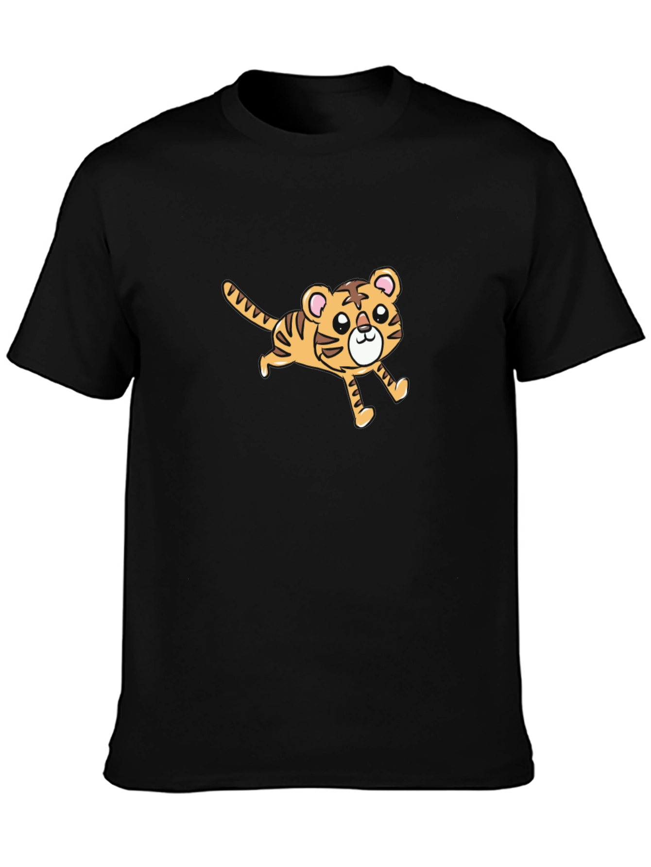 Cute Cartoon Tiger Graphic Black T-Shirt