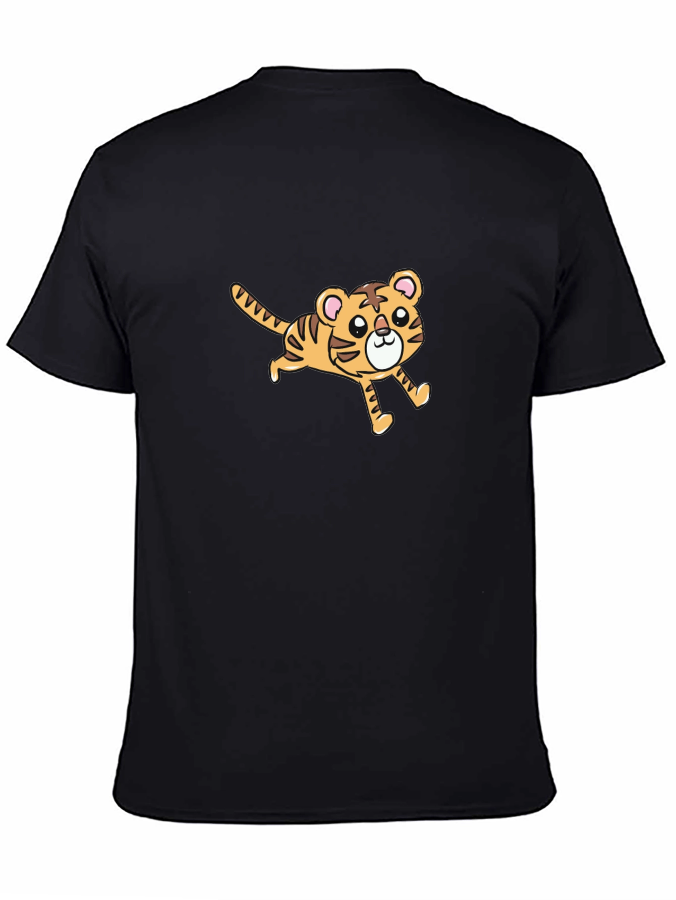 Cute Cartoon Tiger Graphic Black T-Shirt