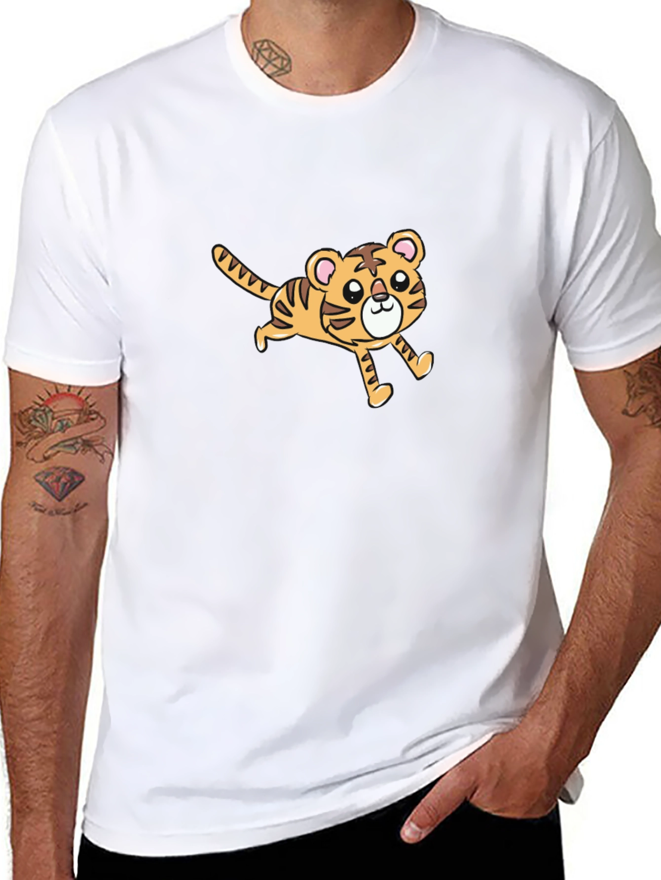 Cute Cartoon Tiger Graphic Black T-Shirt