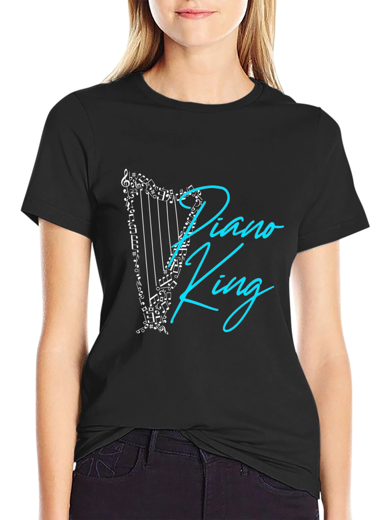 Piano King Graphic T-Shirt - Musical Harp Design