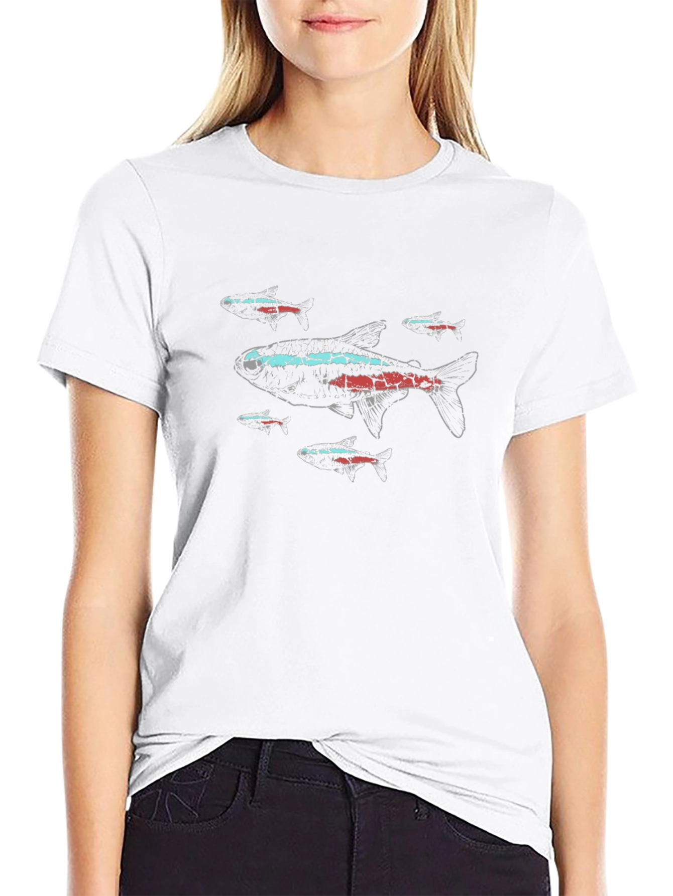 Neon Tetra Fish Graphic Black T-Shirt