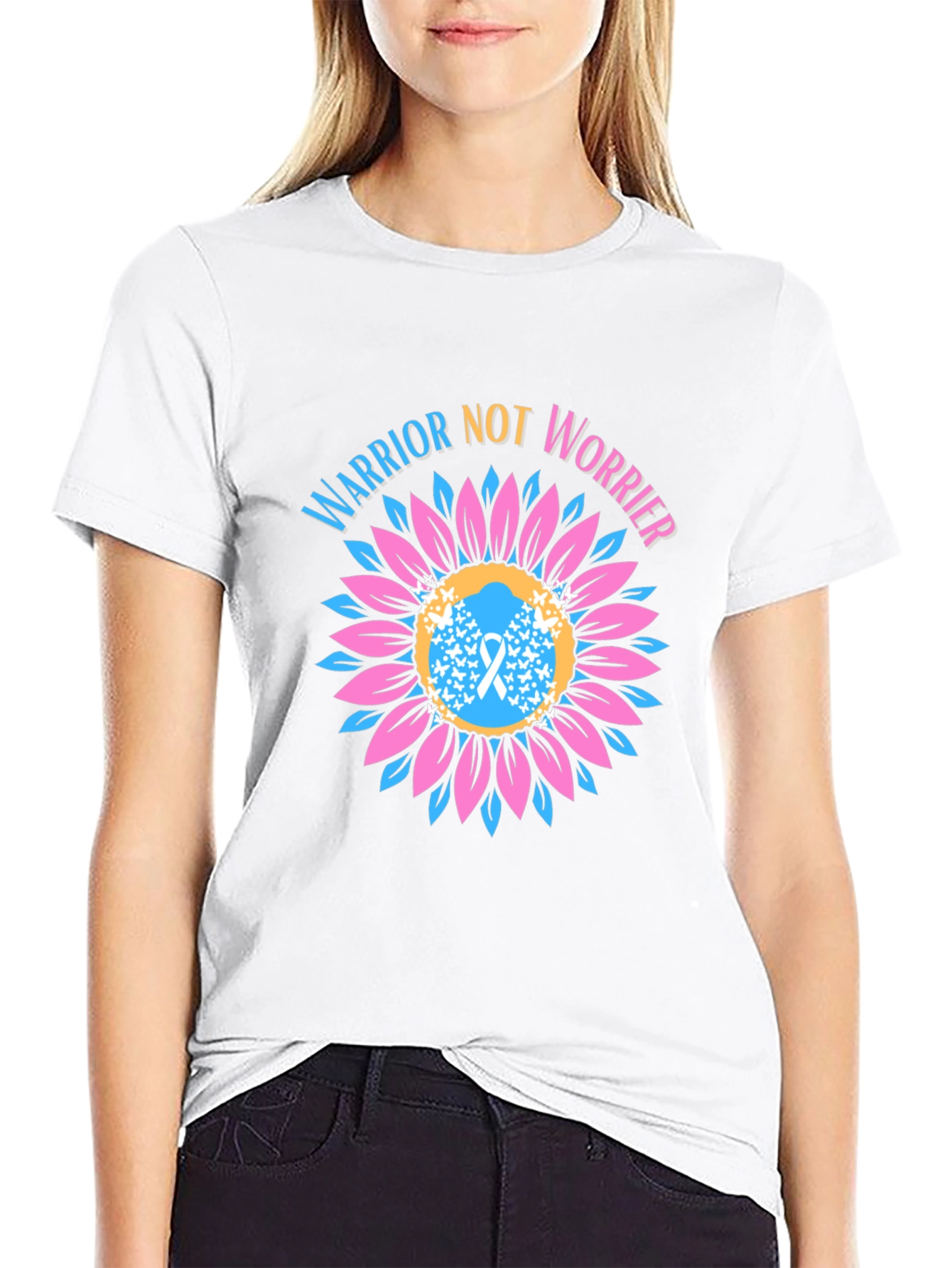 Warrior Not Worrier Sunflower Graphic T-Shirt