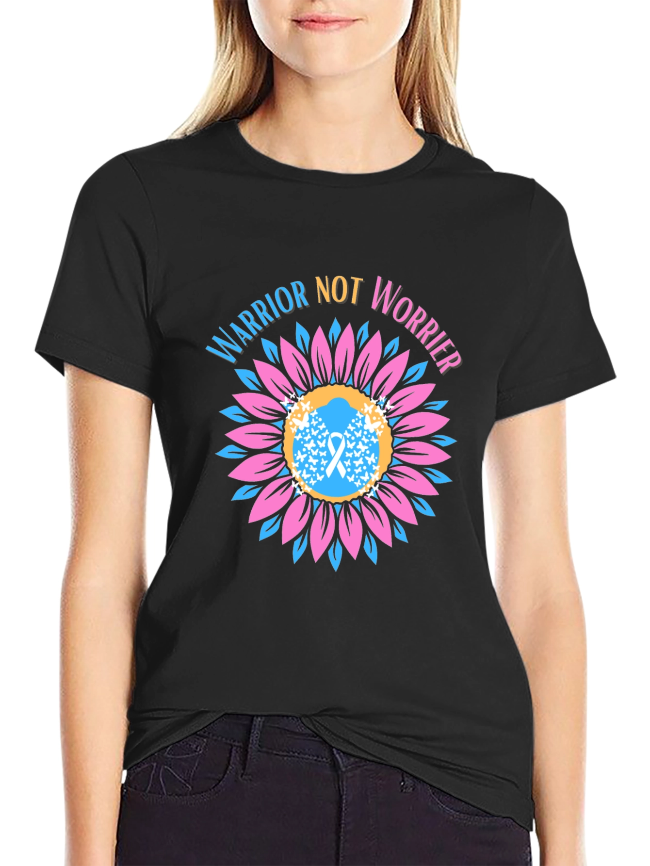 Warrior Not Worrier Sunflower Graphic T-Shirt