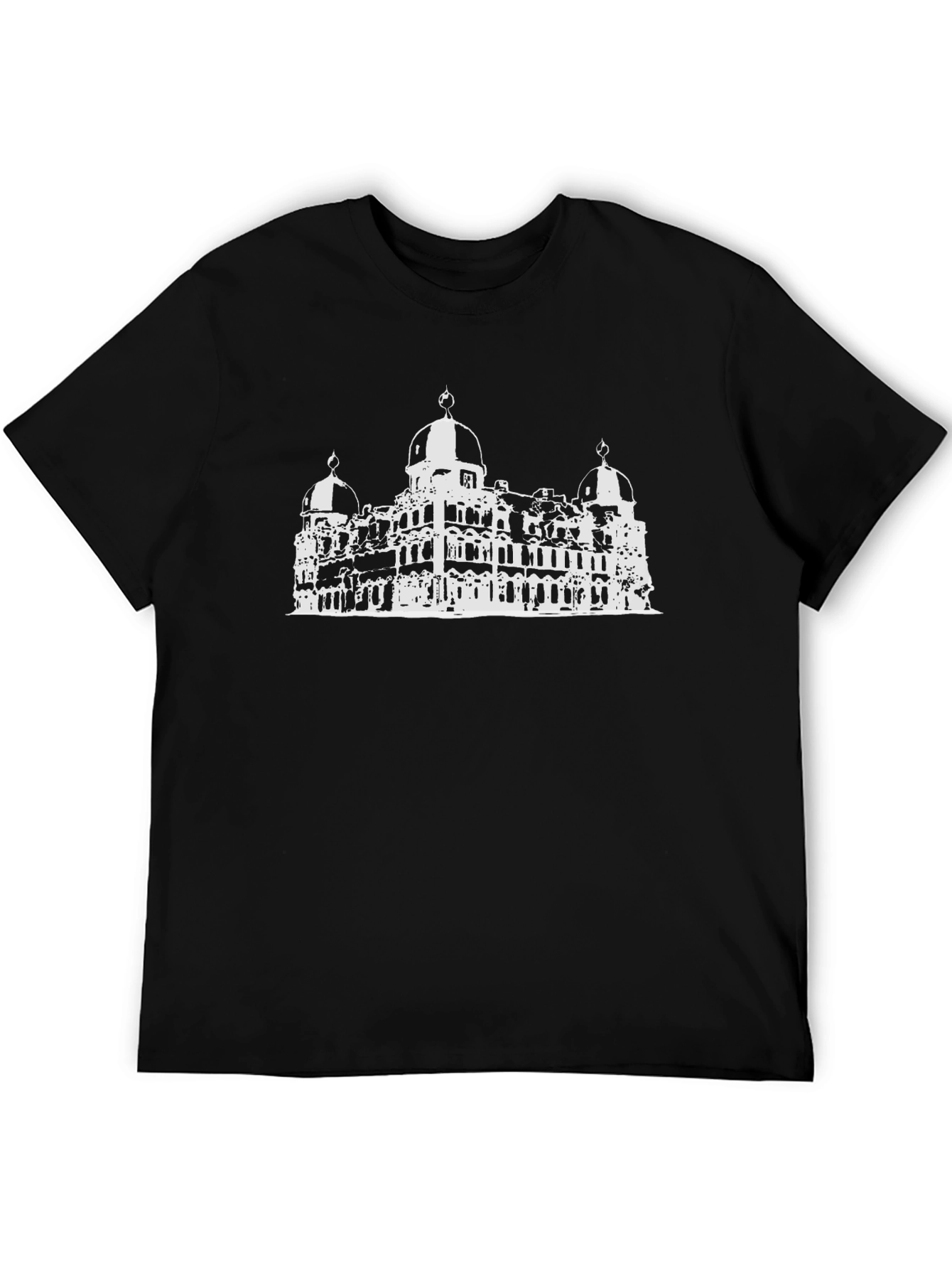 Black T-Shirt with White Palace Graphic