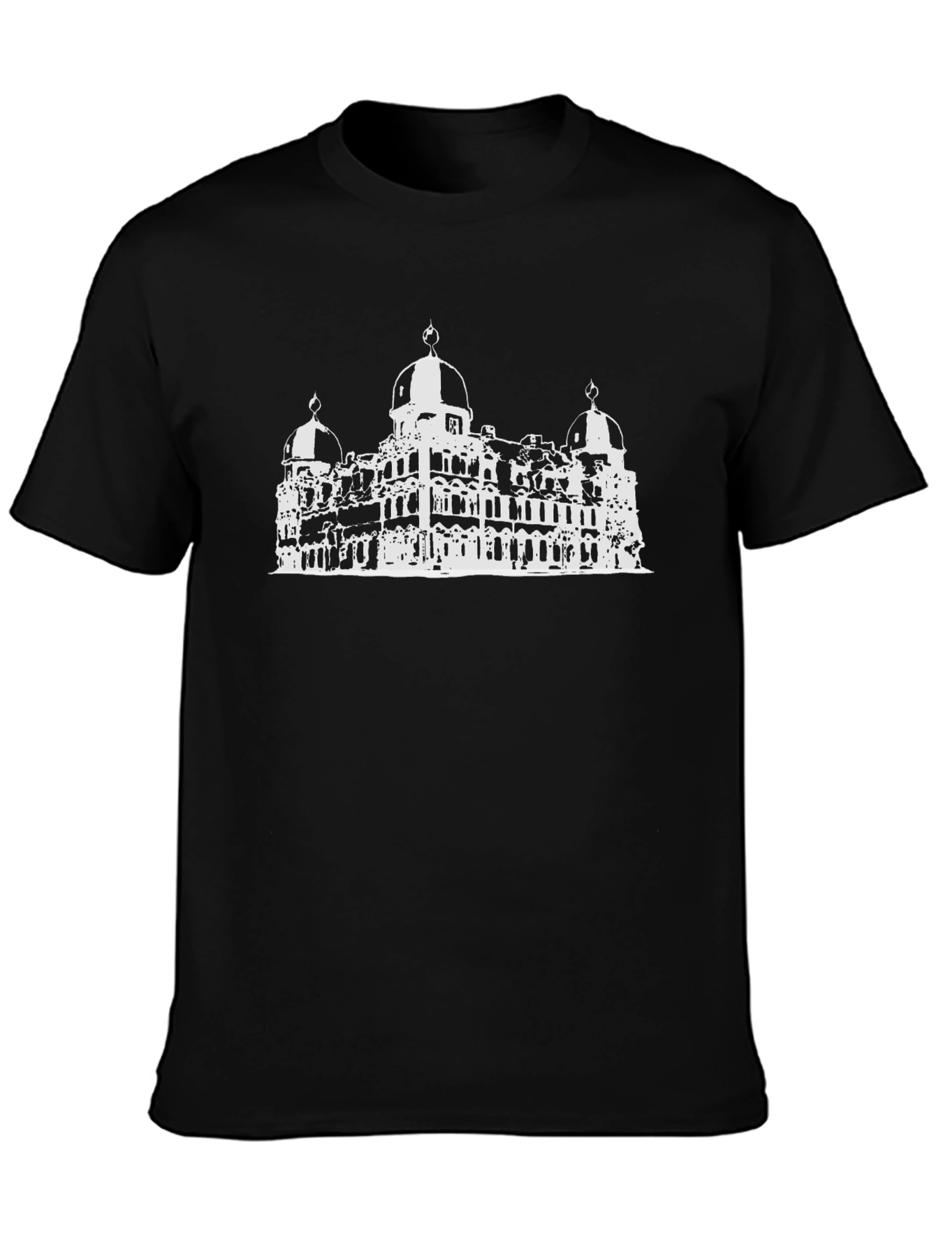 Black T-Shirt with White Palace Graphic