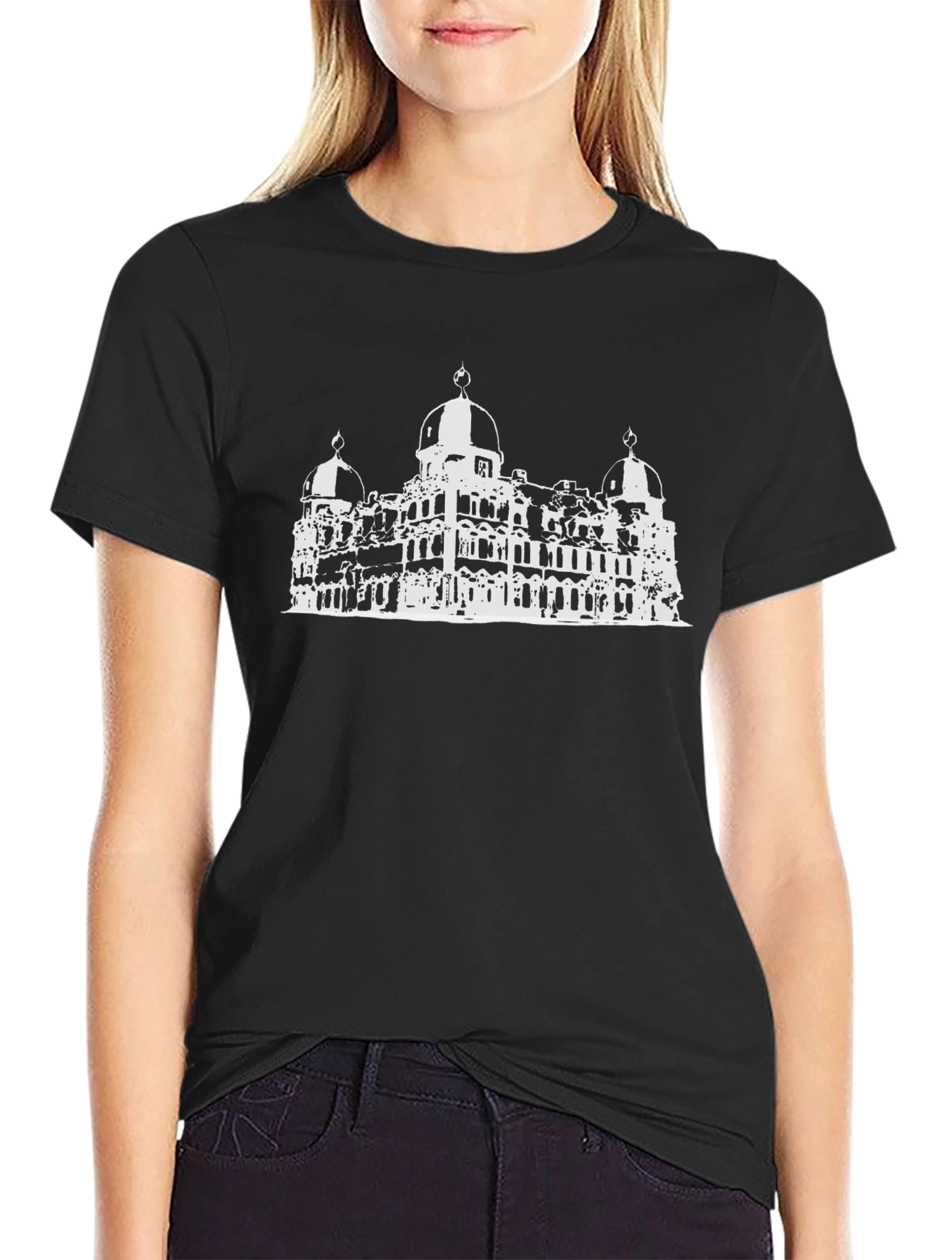 Black T-Shirt with White Palace Graphic