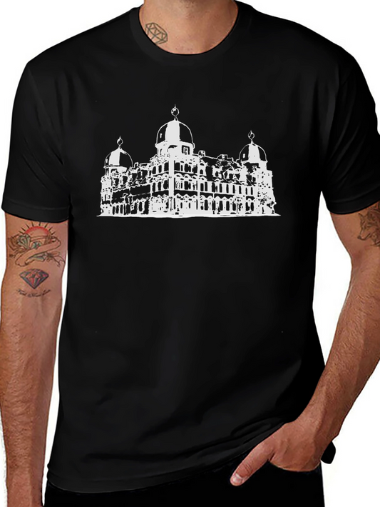 Black T-Shirt with White Palace Graphic