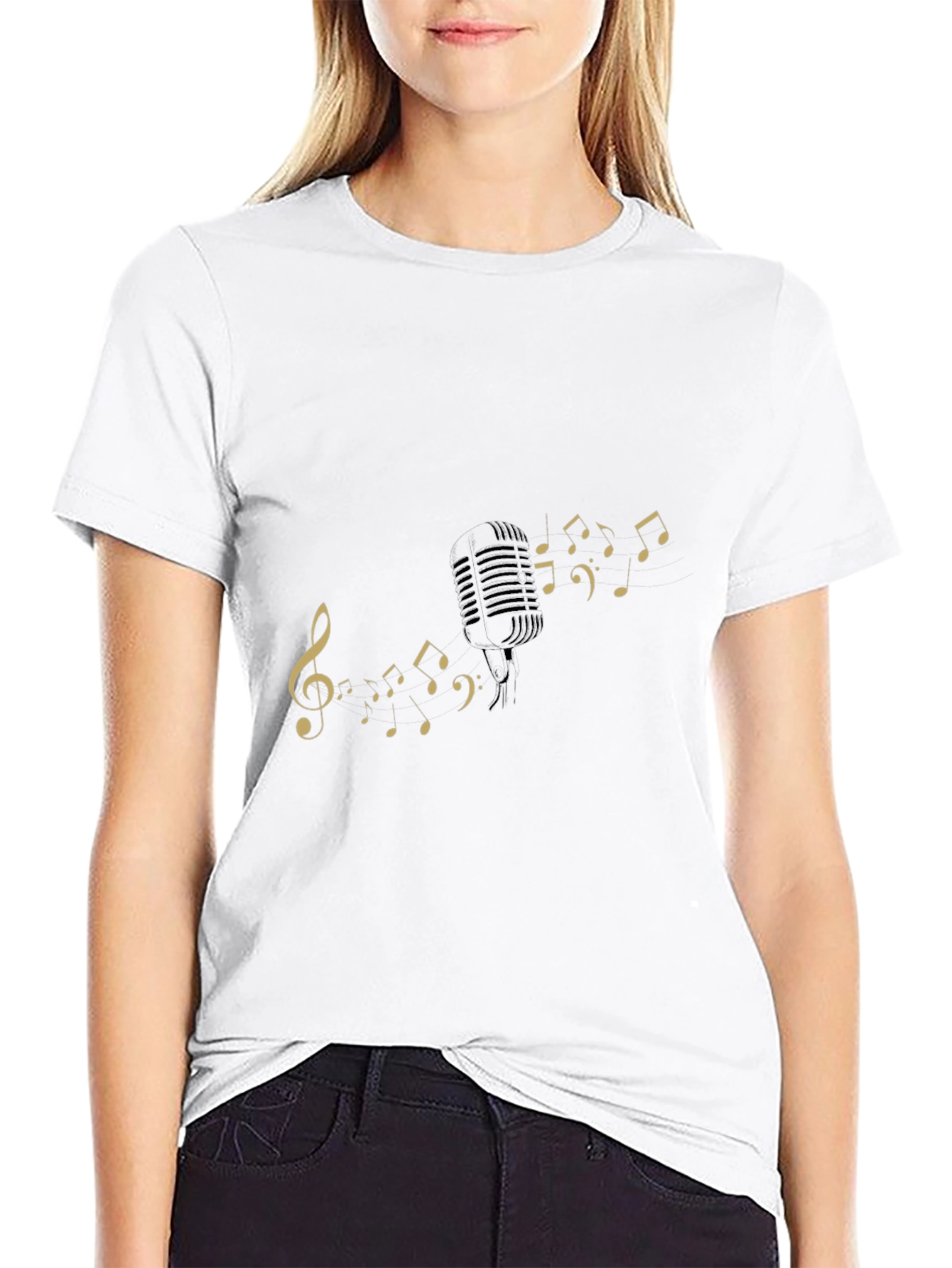 Musical Notes Graphic Black T-Shirt