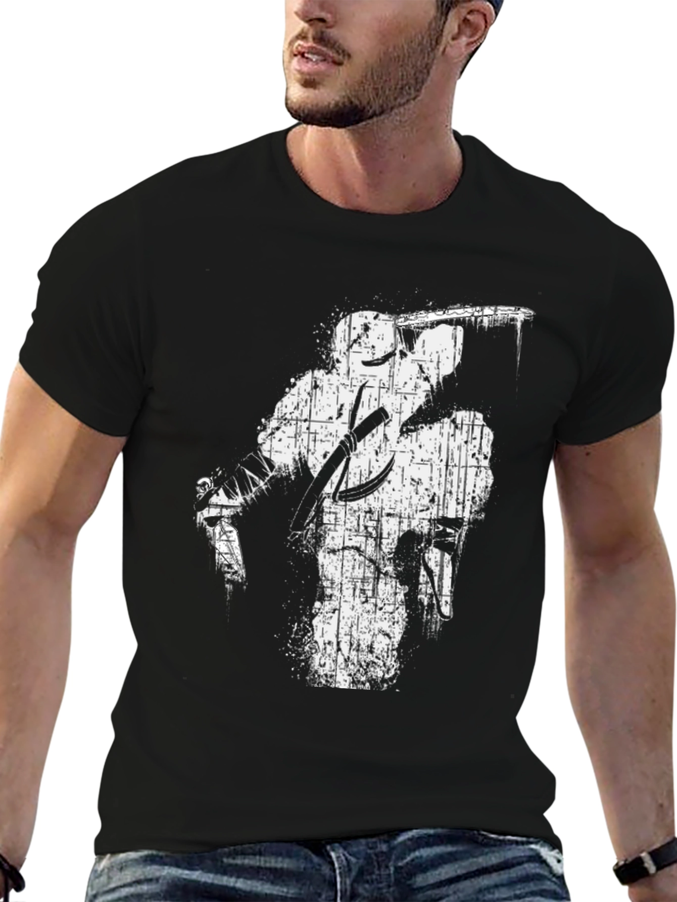 Distressed Ninja Graphic Black T-Shirt