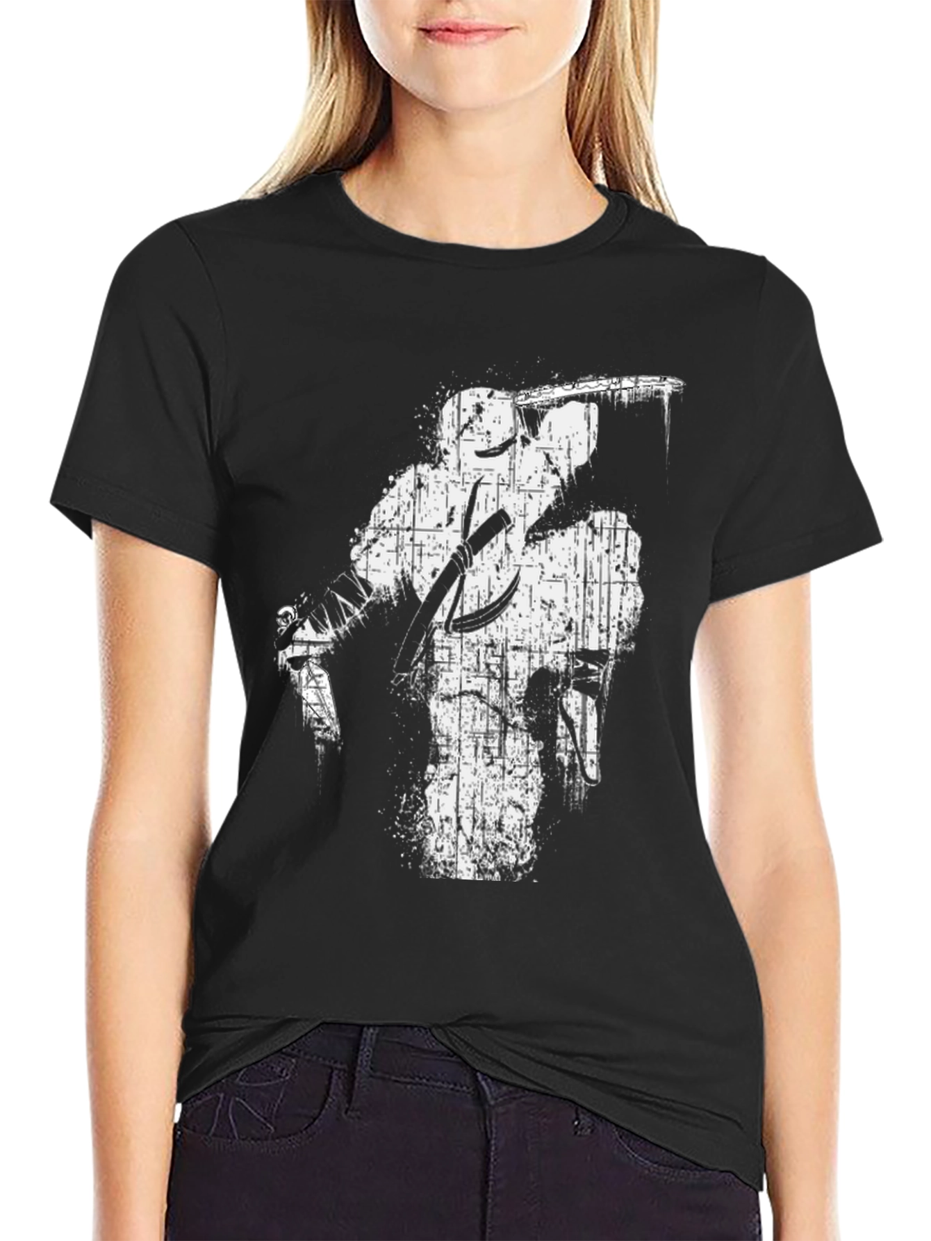 Distressed Ninja Graphic Black T-Shirt