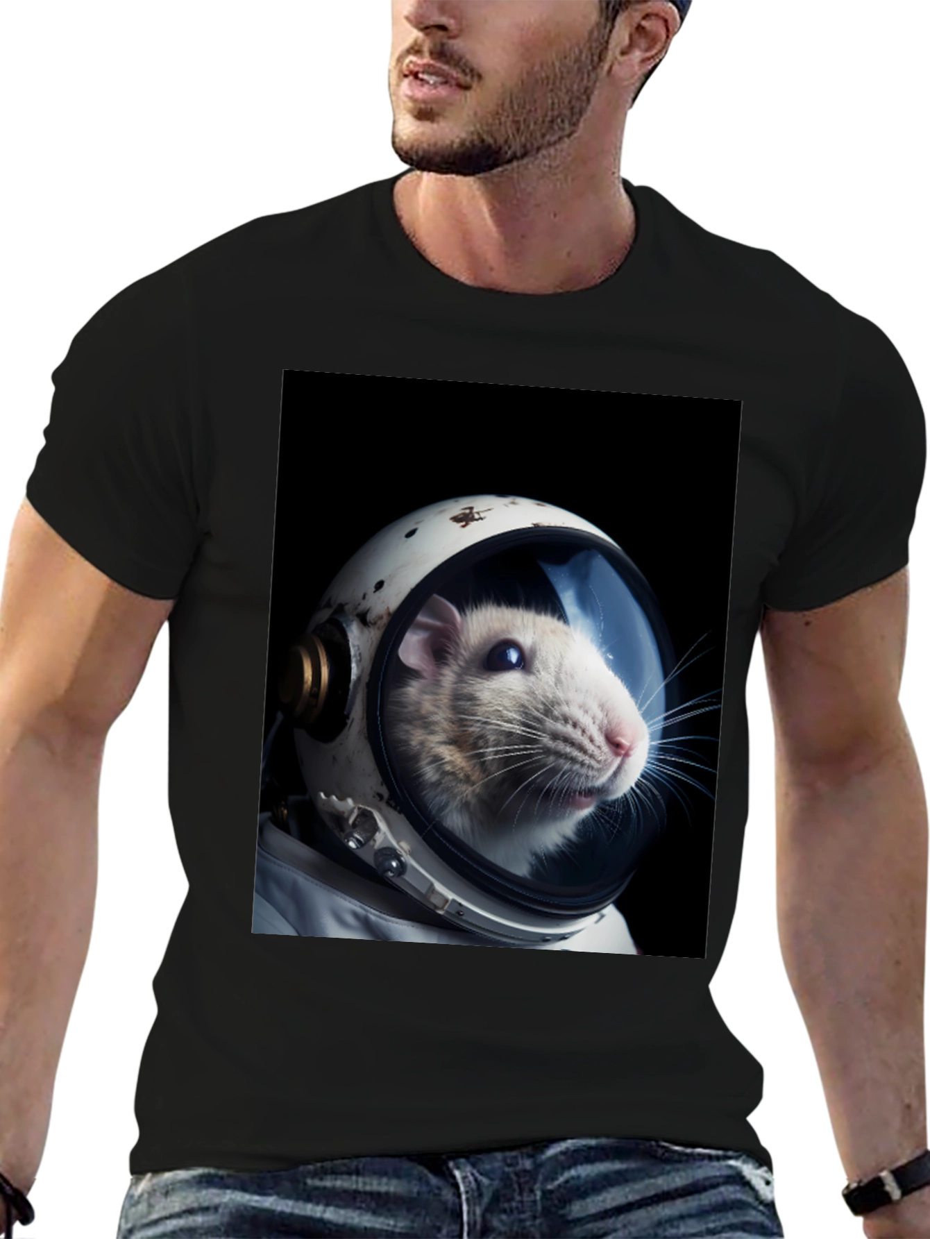 Rat Astronaut Black T-Shirt - Space Explorer
