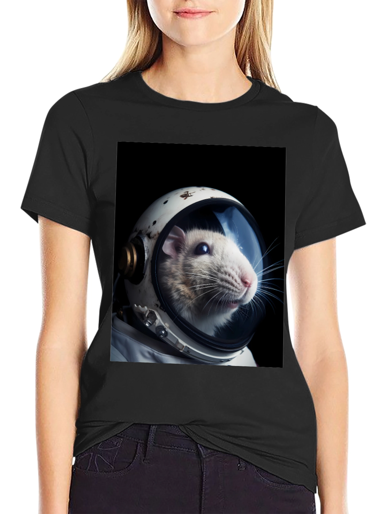 Rat Astronaut Black T-Shirt - Space Explorer