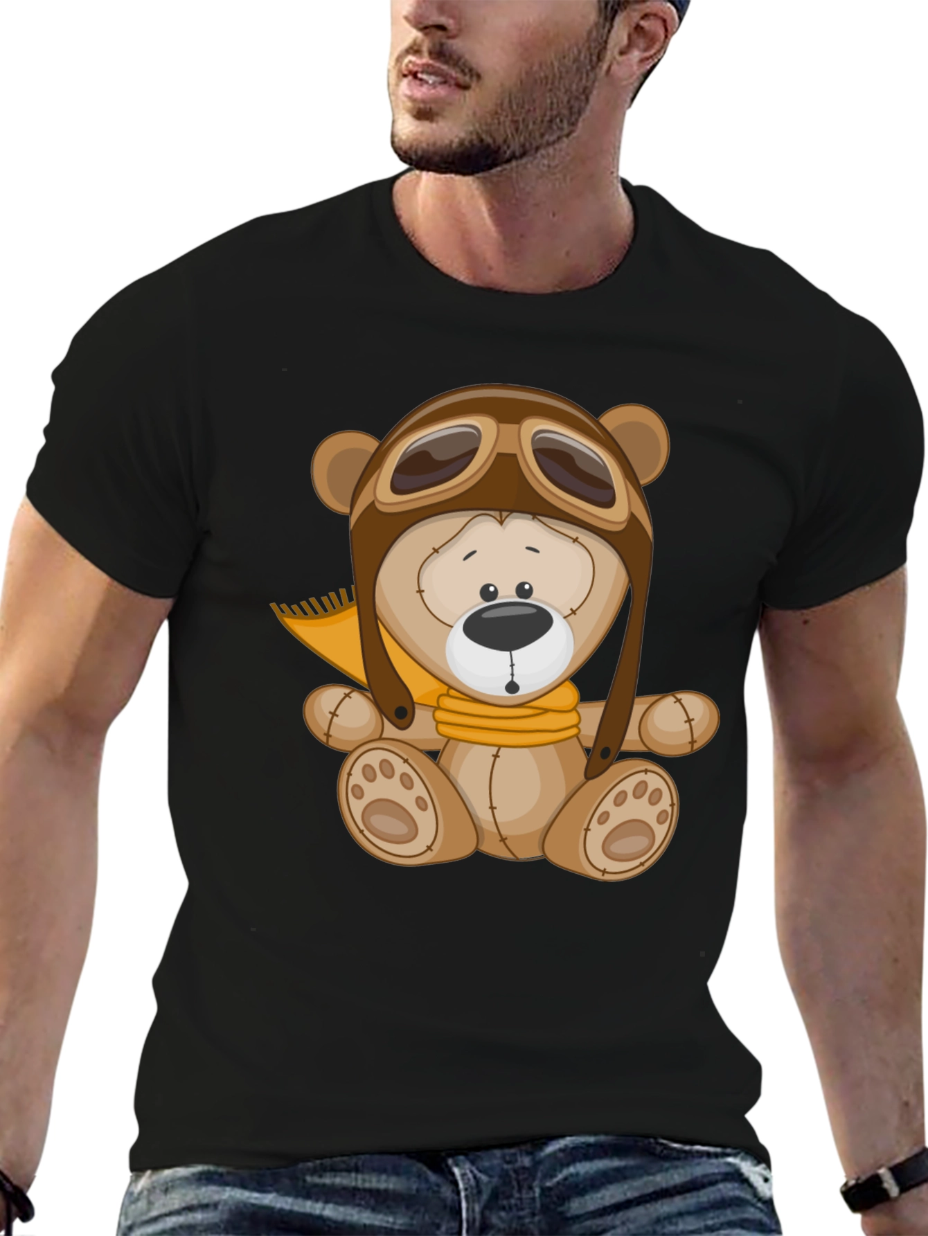 Aviator Bear T-Shirt - Black Cotton Graphic Tee