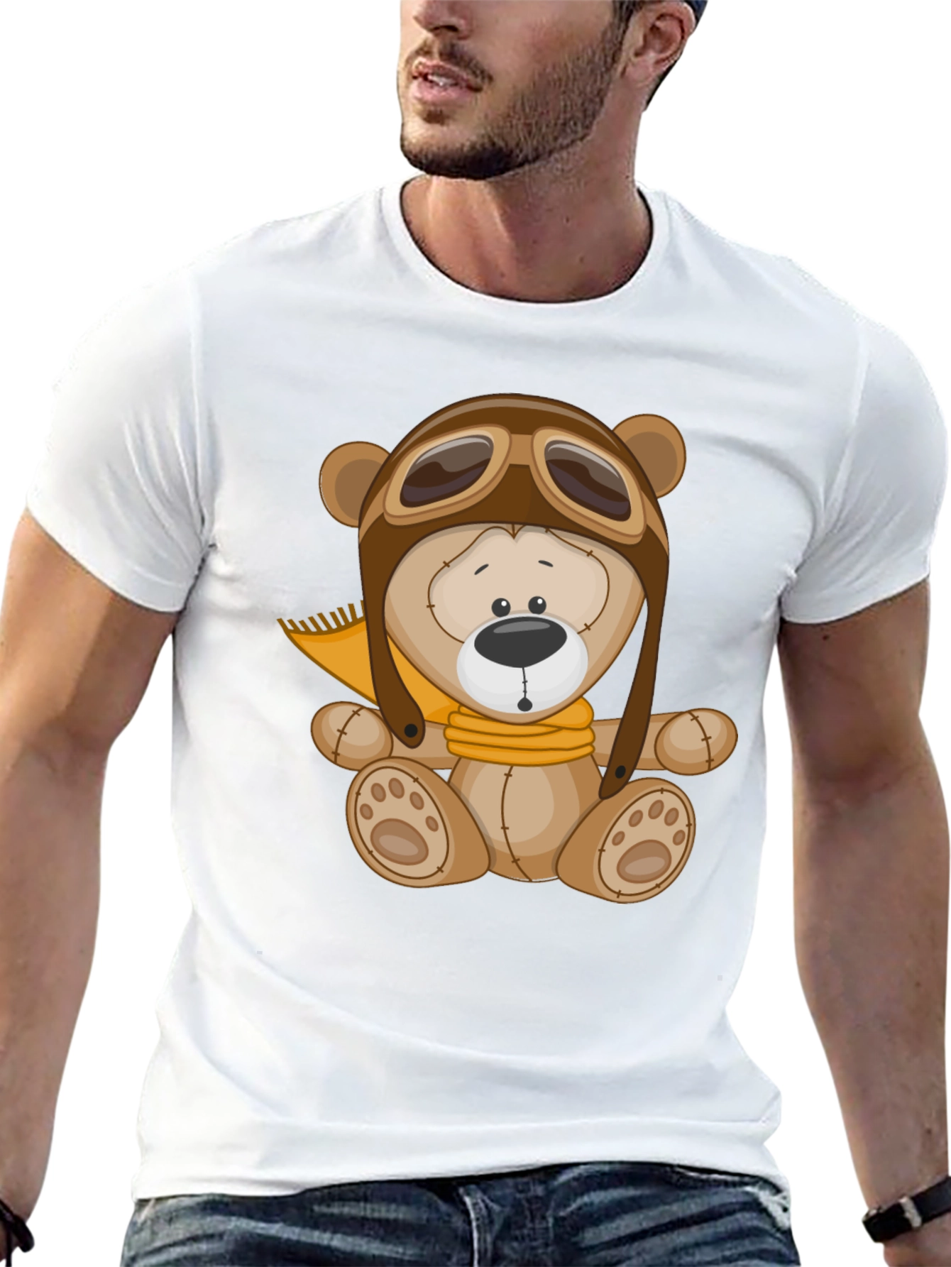 Aviator Bear T-Shirt - Black Cotton Graphic Tee