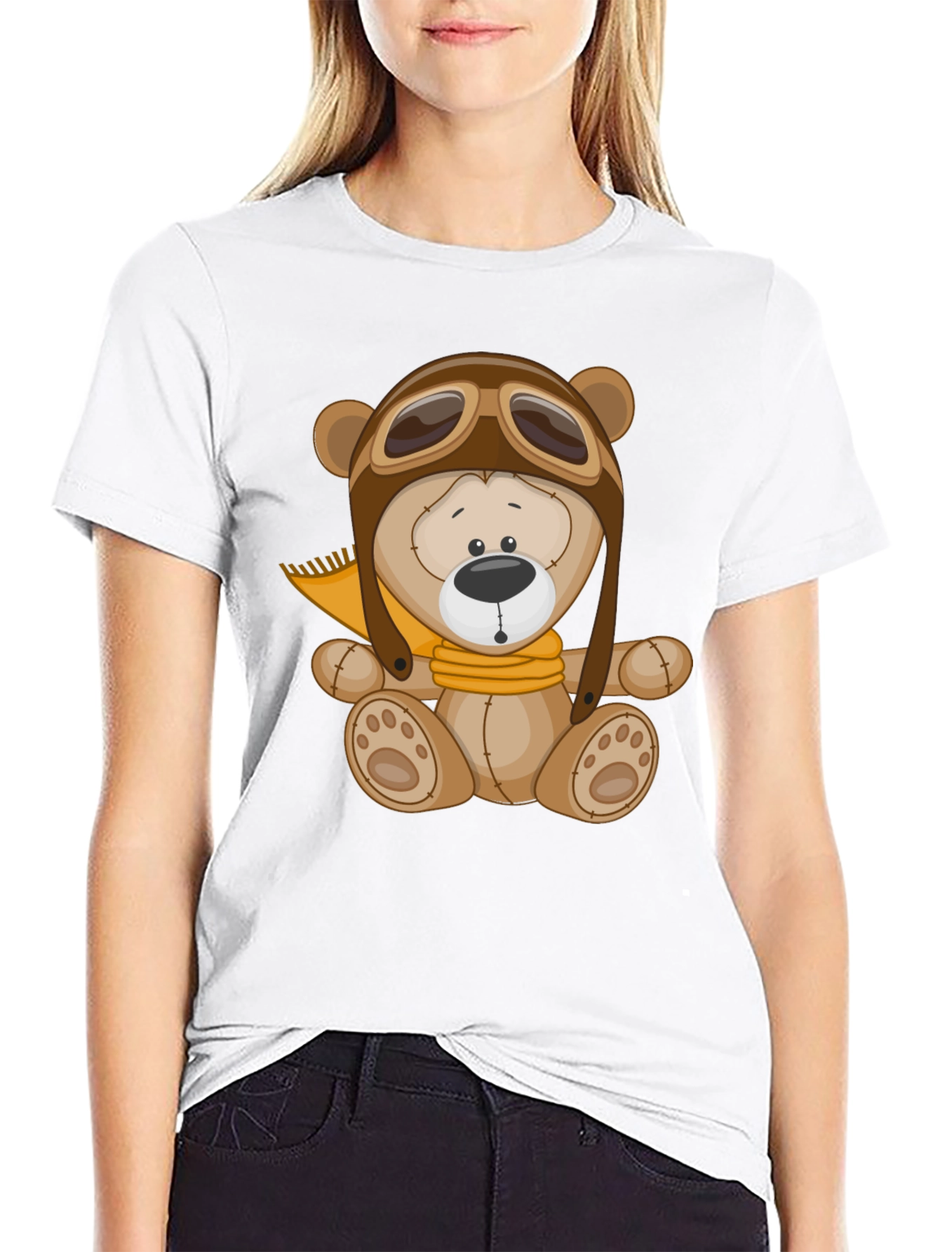 Aviator Bear T-Shirt - Black Cotton Graphic Tee