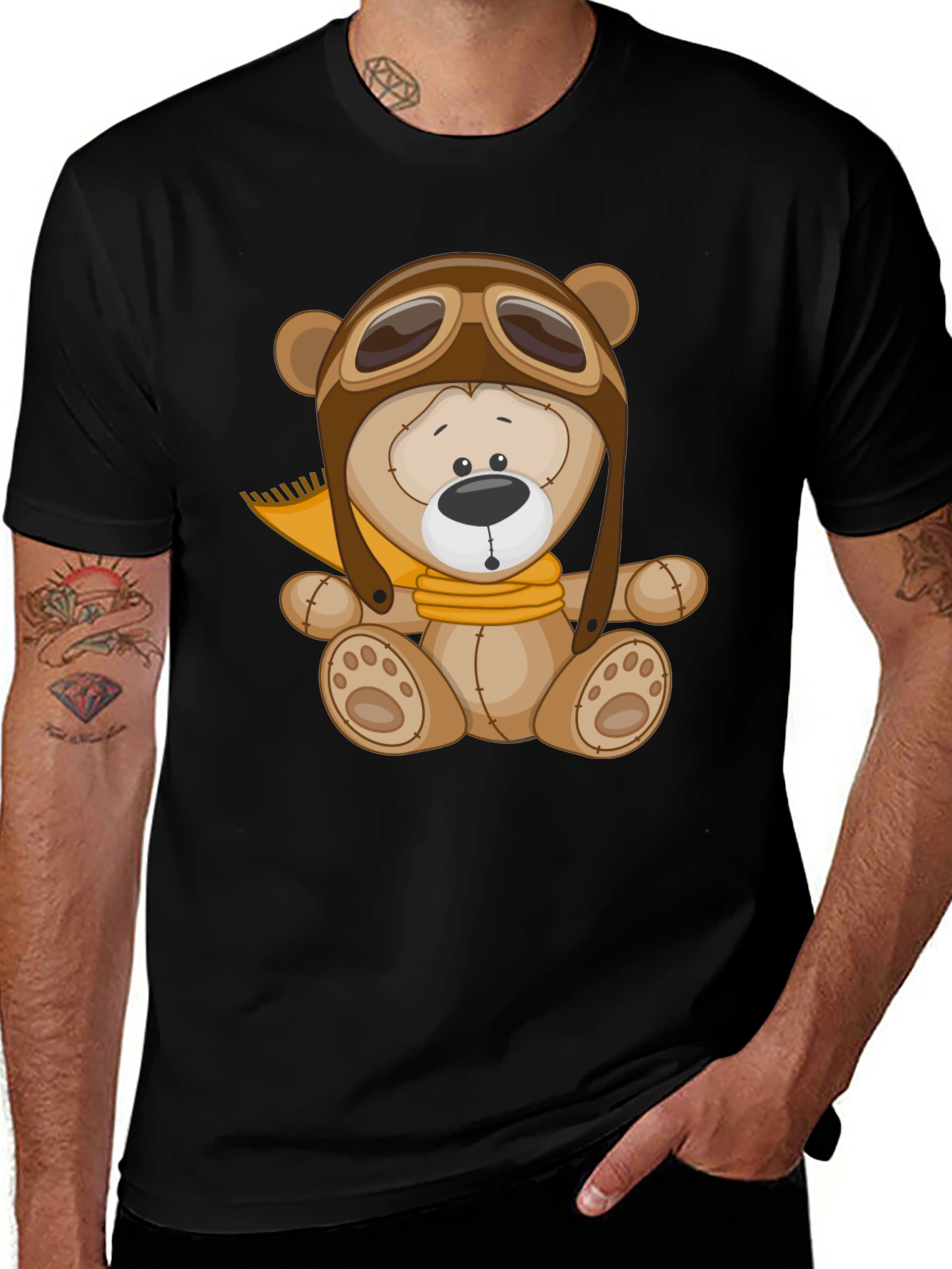 Aviator Bear T-Shirt - Black Cotton Graphic Tee