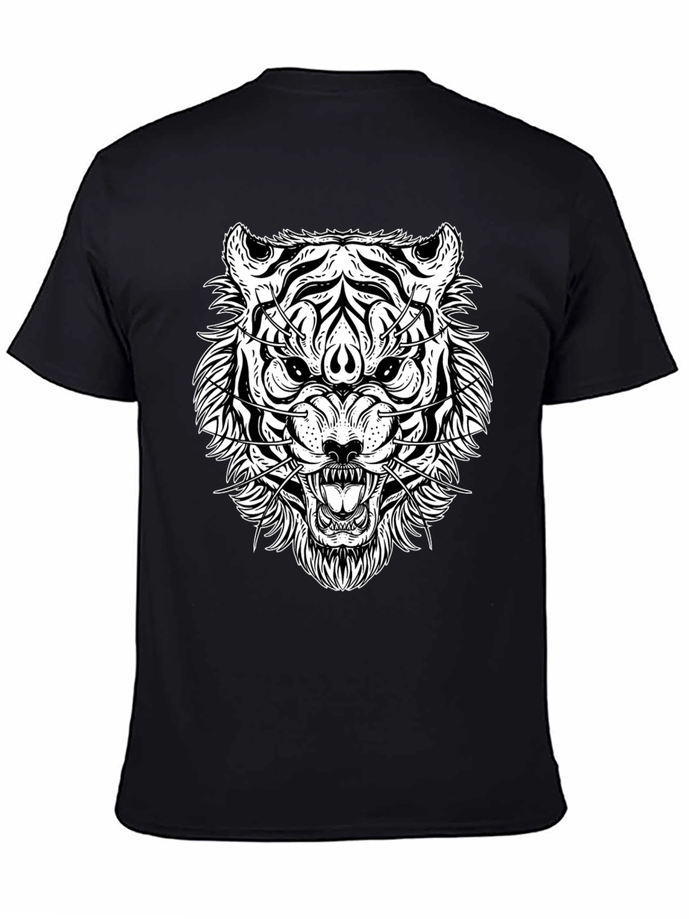 Black T-Shirt with White Tiger Graphic