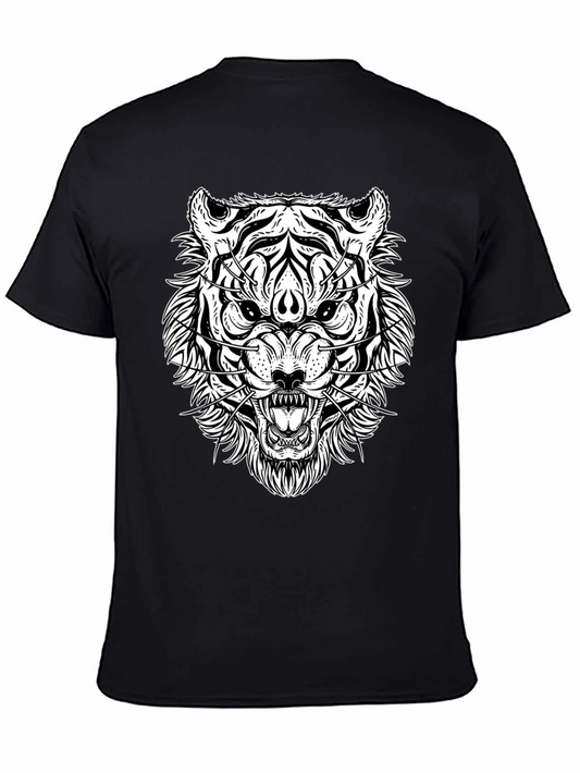Black T-Shirt with White Tiger Graphic
