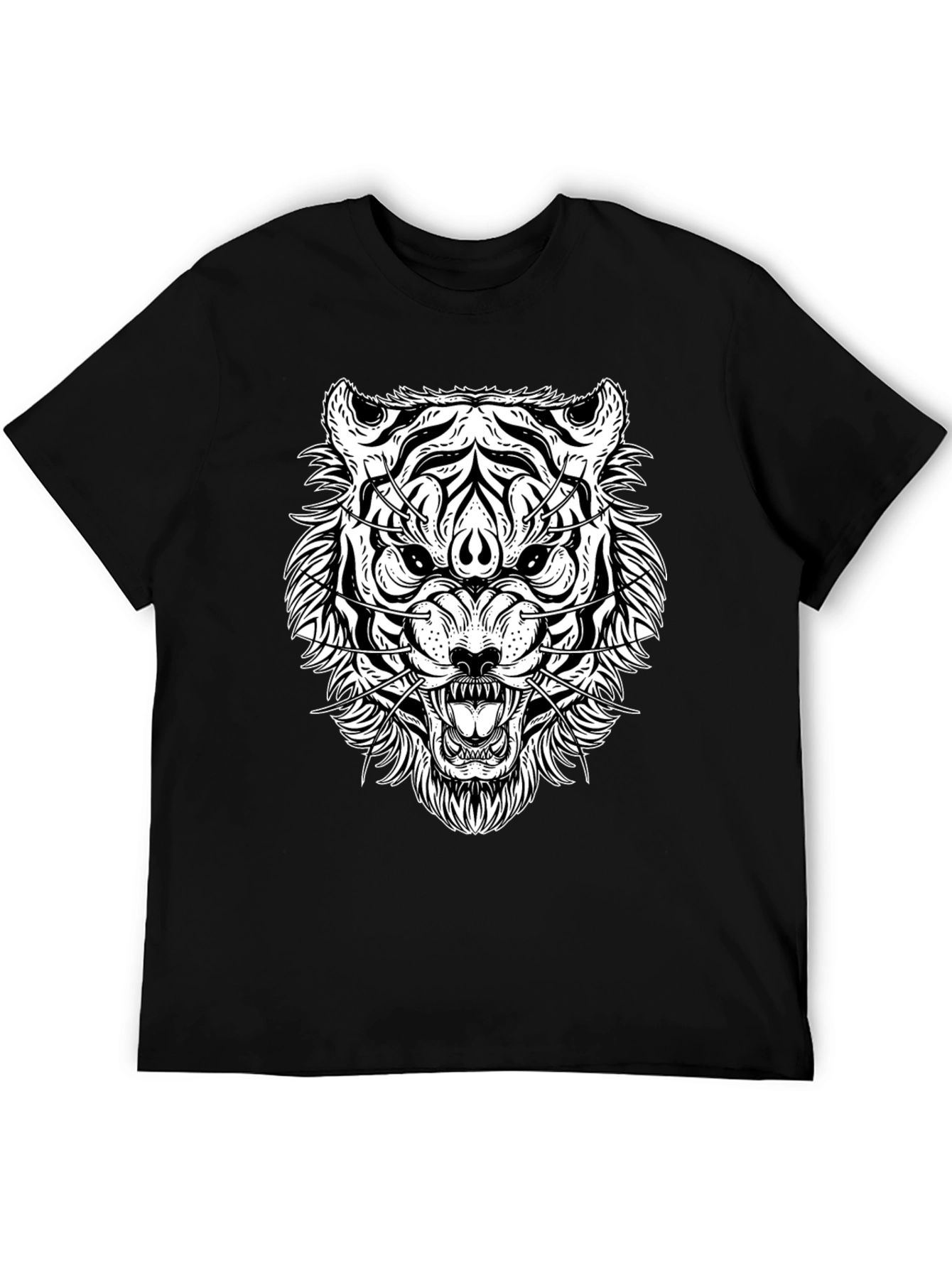Black T-Shirt with White Tiger Graphic