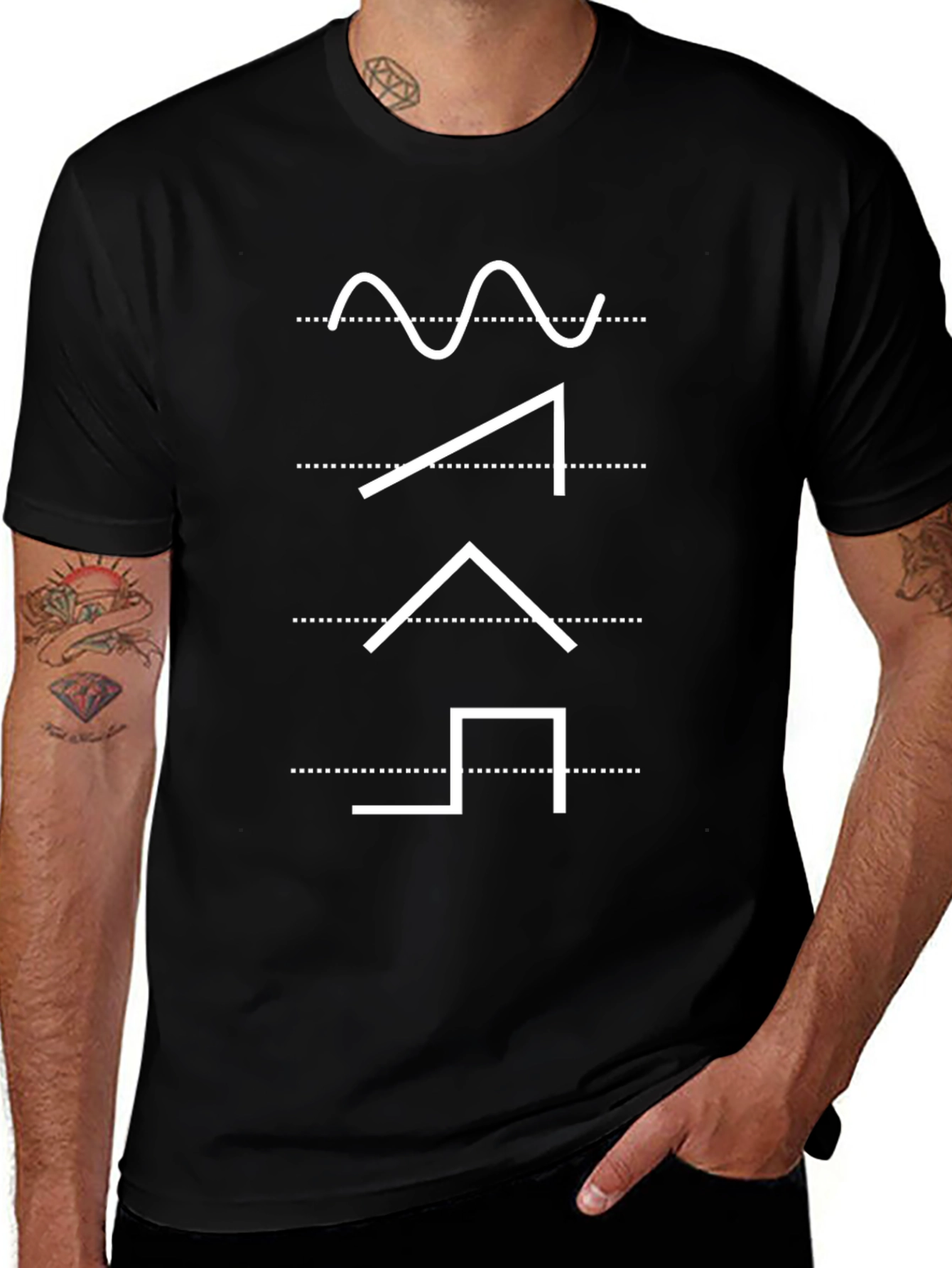 Geometric Waveform Graphic Tee - Modern Black T-Shirt