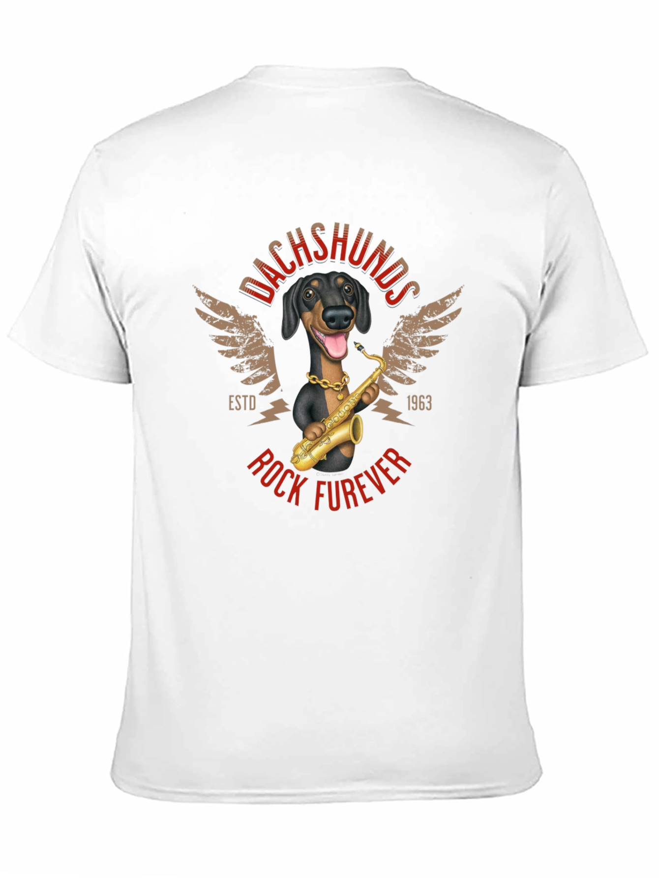 Dachshunds Rock Furever T-Shirt Funny Dog Saxophone Tee