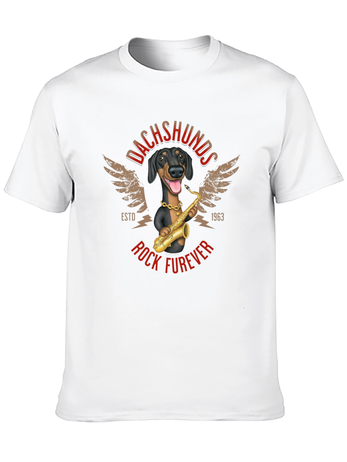 Dachshunds Rock Furever T-Shirt Funny Dog Saxophone Tee