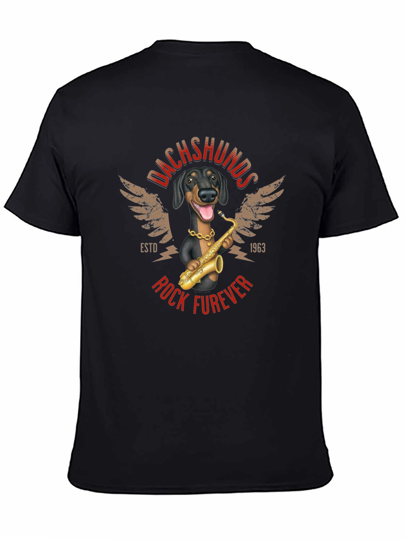 Dachshunds Rock Furever T-Shirt Funny Dog Saxophone Tee